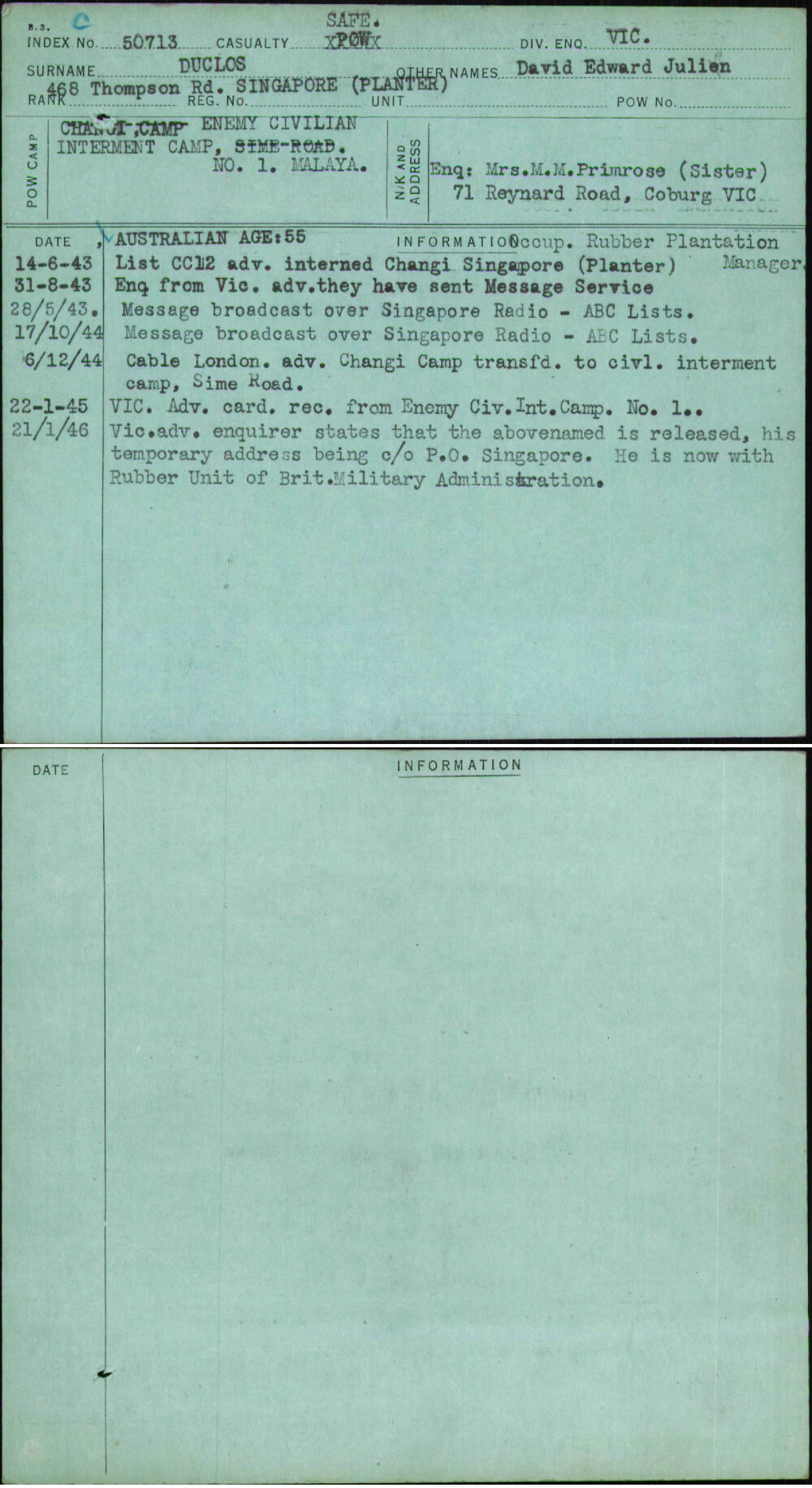 Duclos, David Edward Julien, [No Service Number]