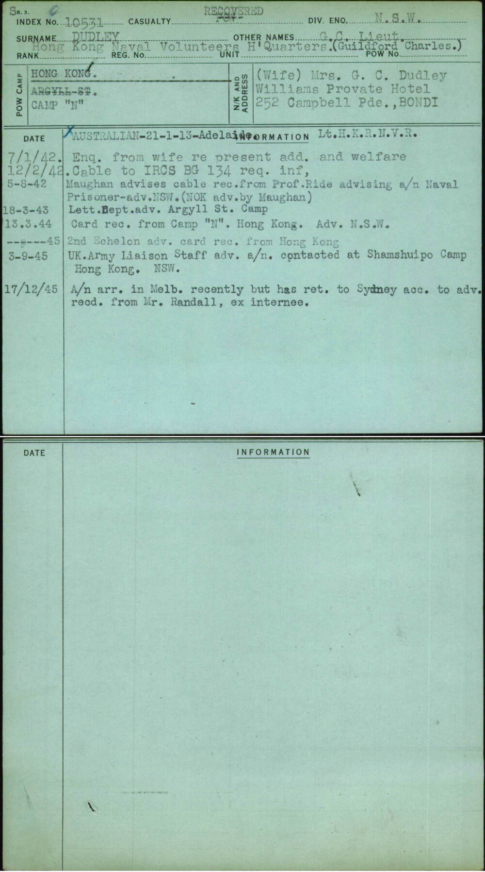 Dudley, G C Lieut, [No Service Number]