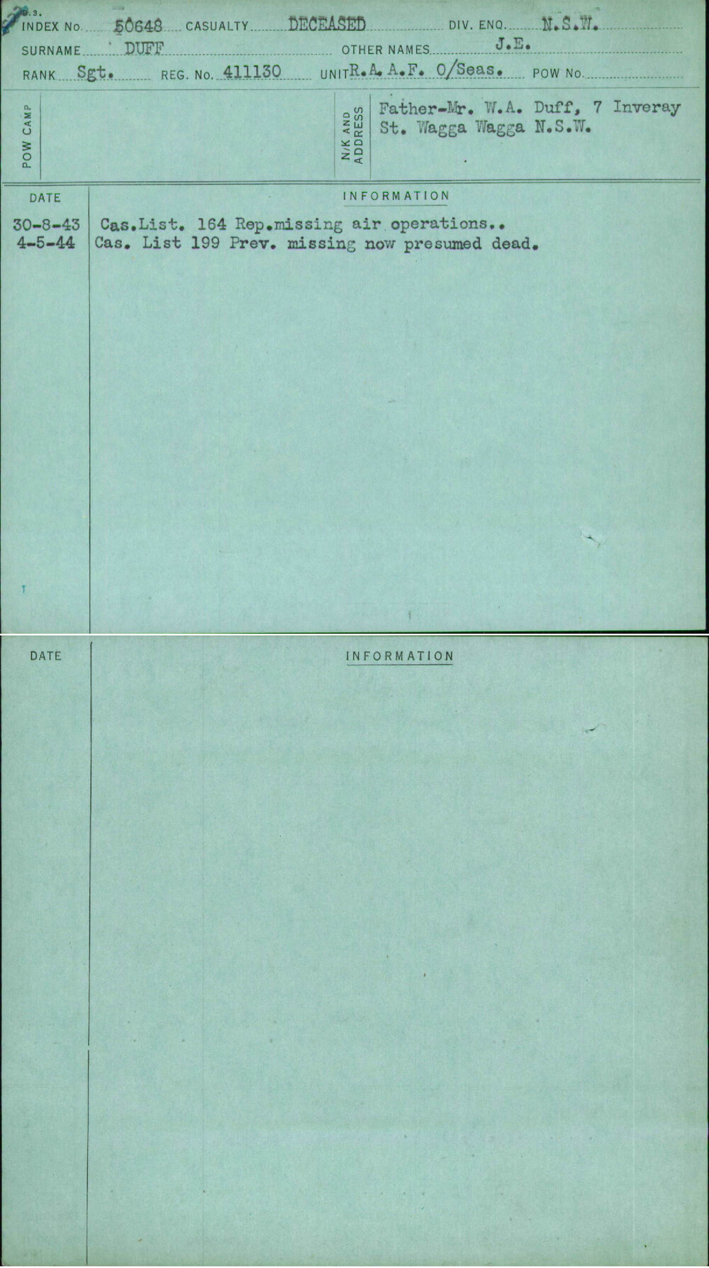 Duff, J E, 411130