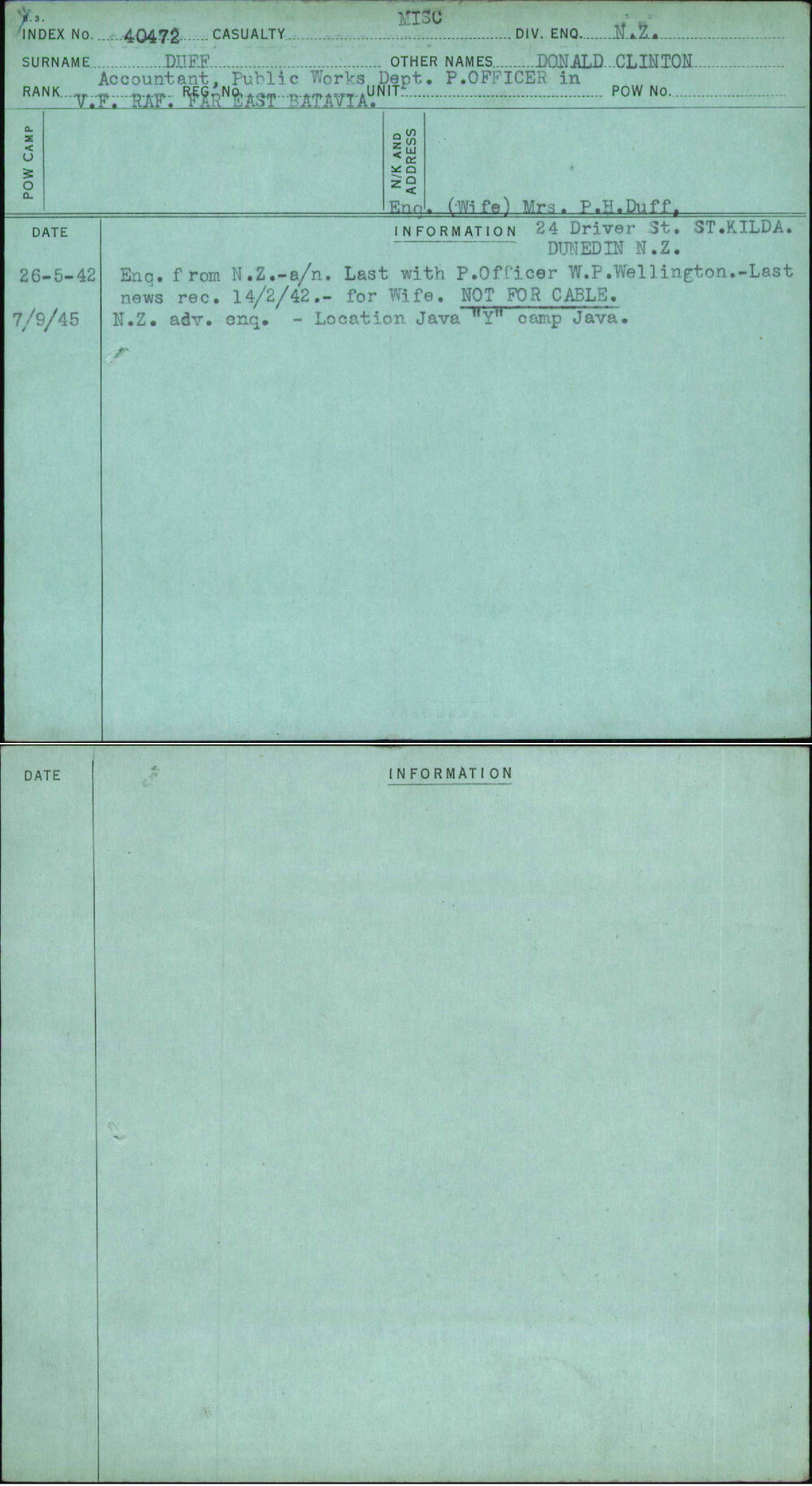 Duff, Donald Clinton, [No Service Number]