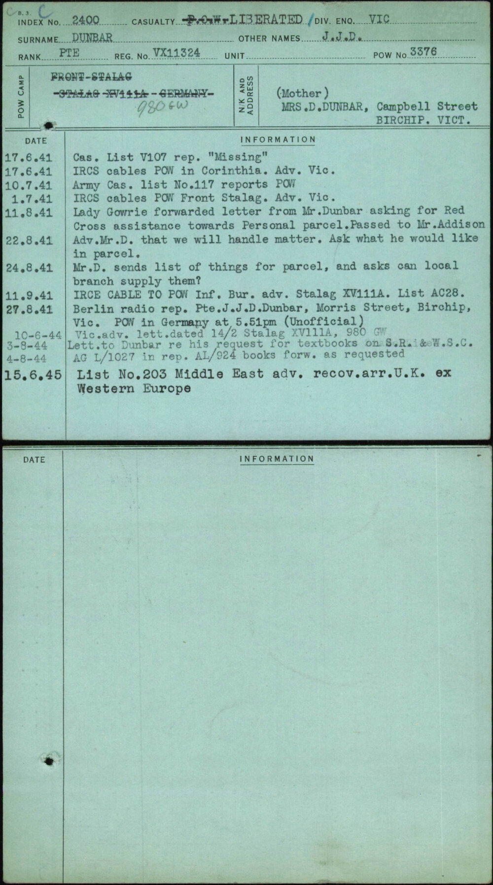 Dunbar, J J D, VX11324