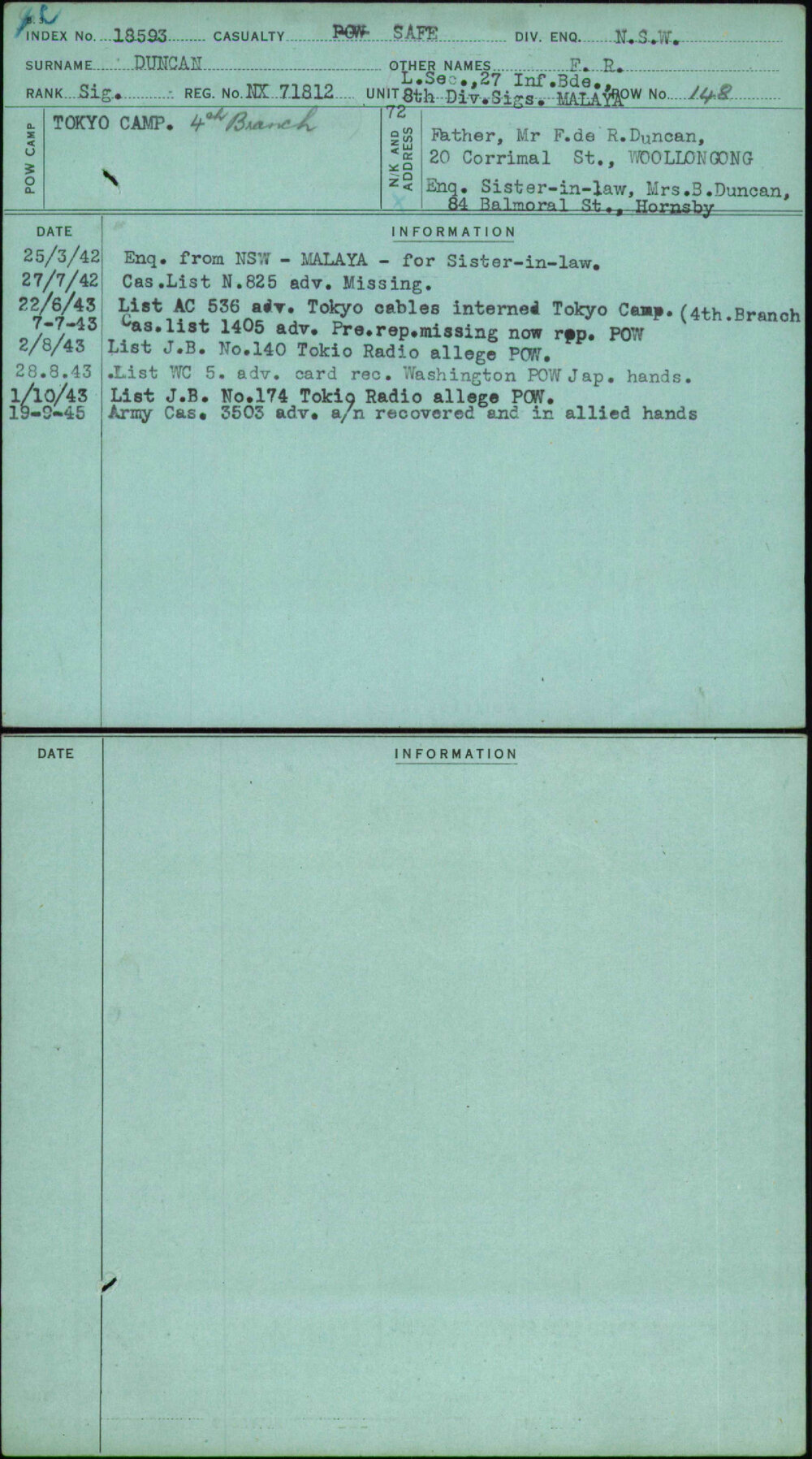 Duncan, F R, NX71812