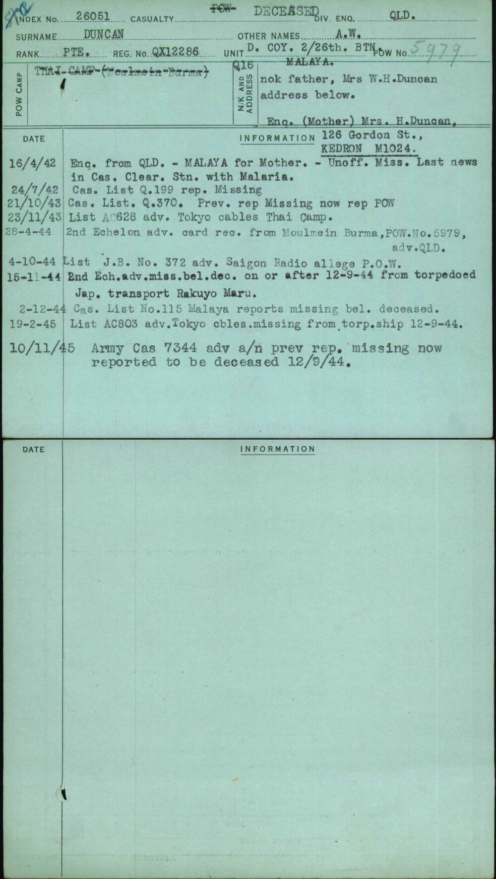 Duncan, A W, QX12286