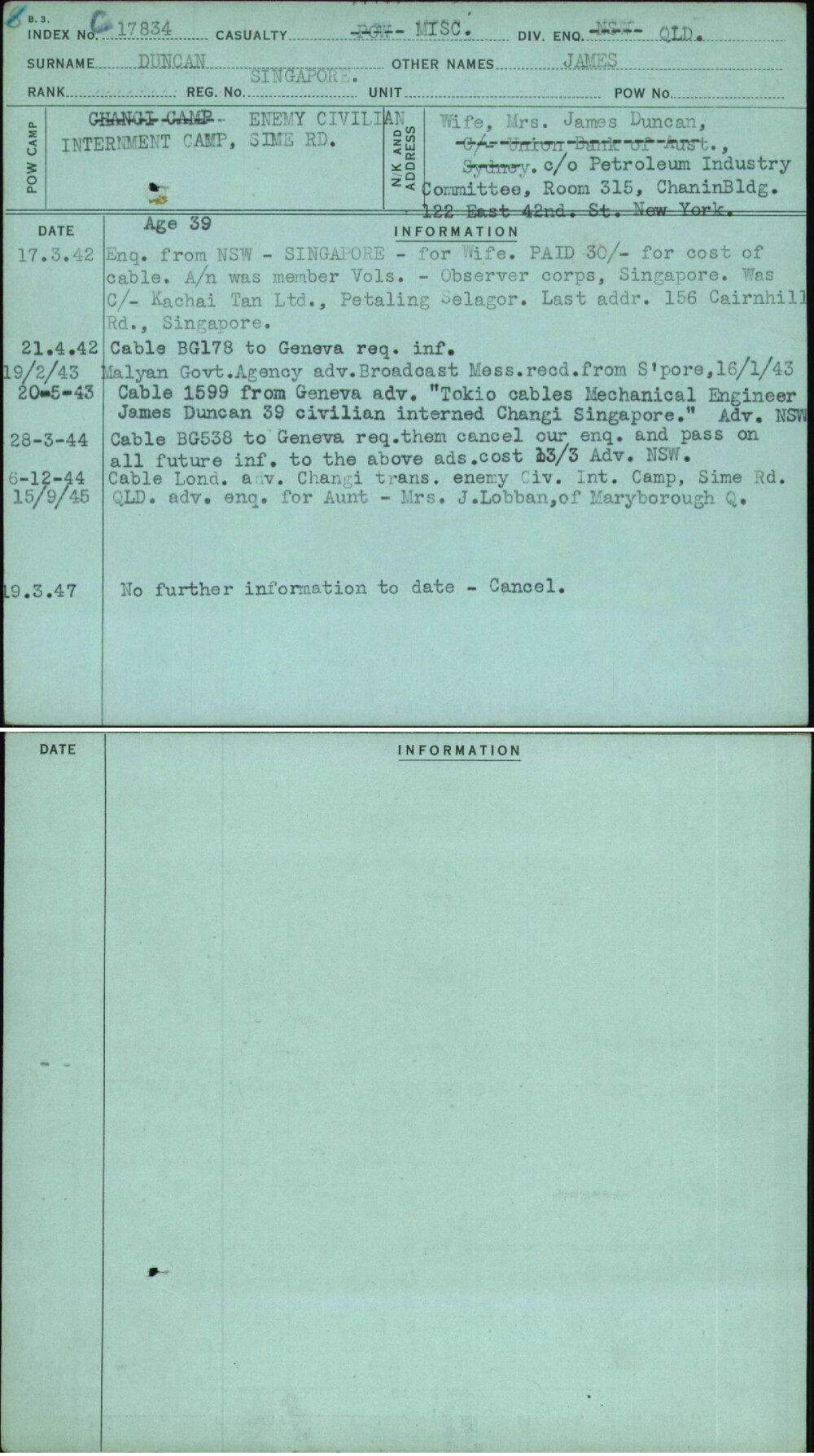 Duncan, James, Singapore