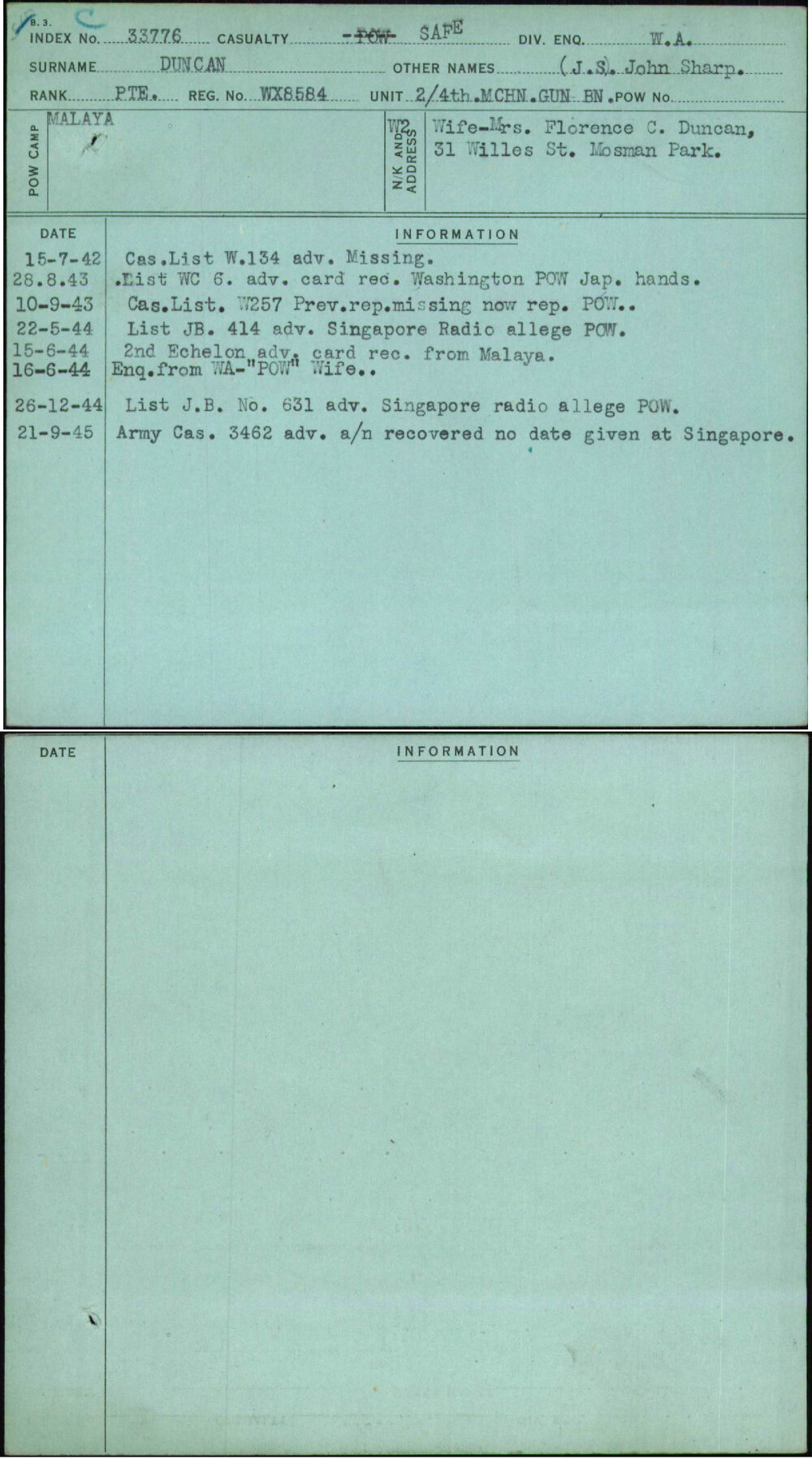 Duncan, (J S) John Sharp, WX8584
