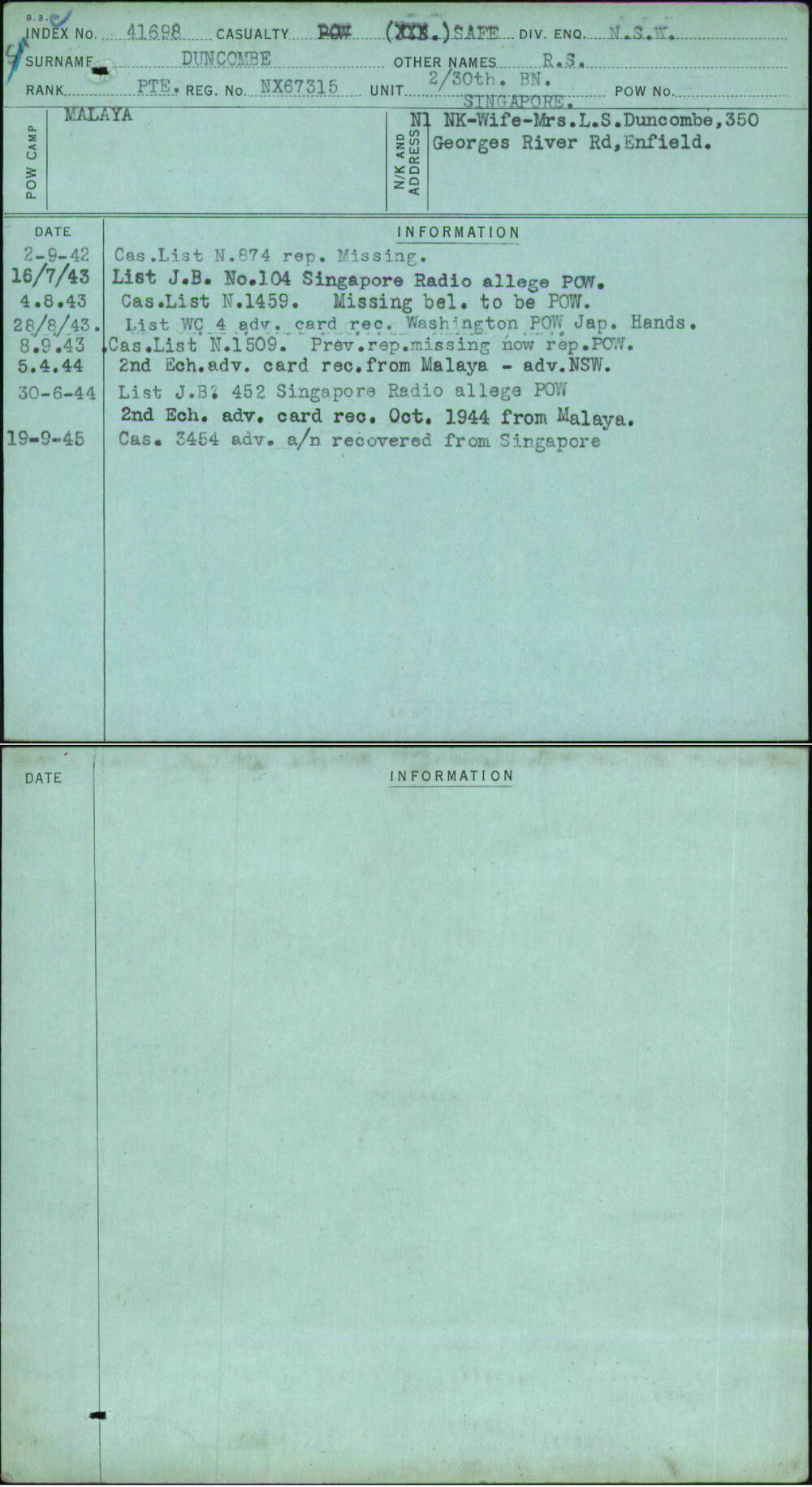 Duncombe, R S, NX67315