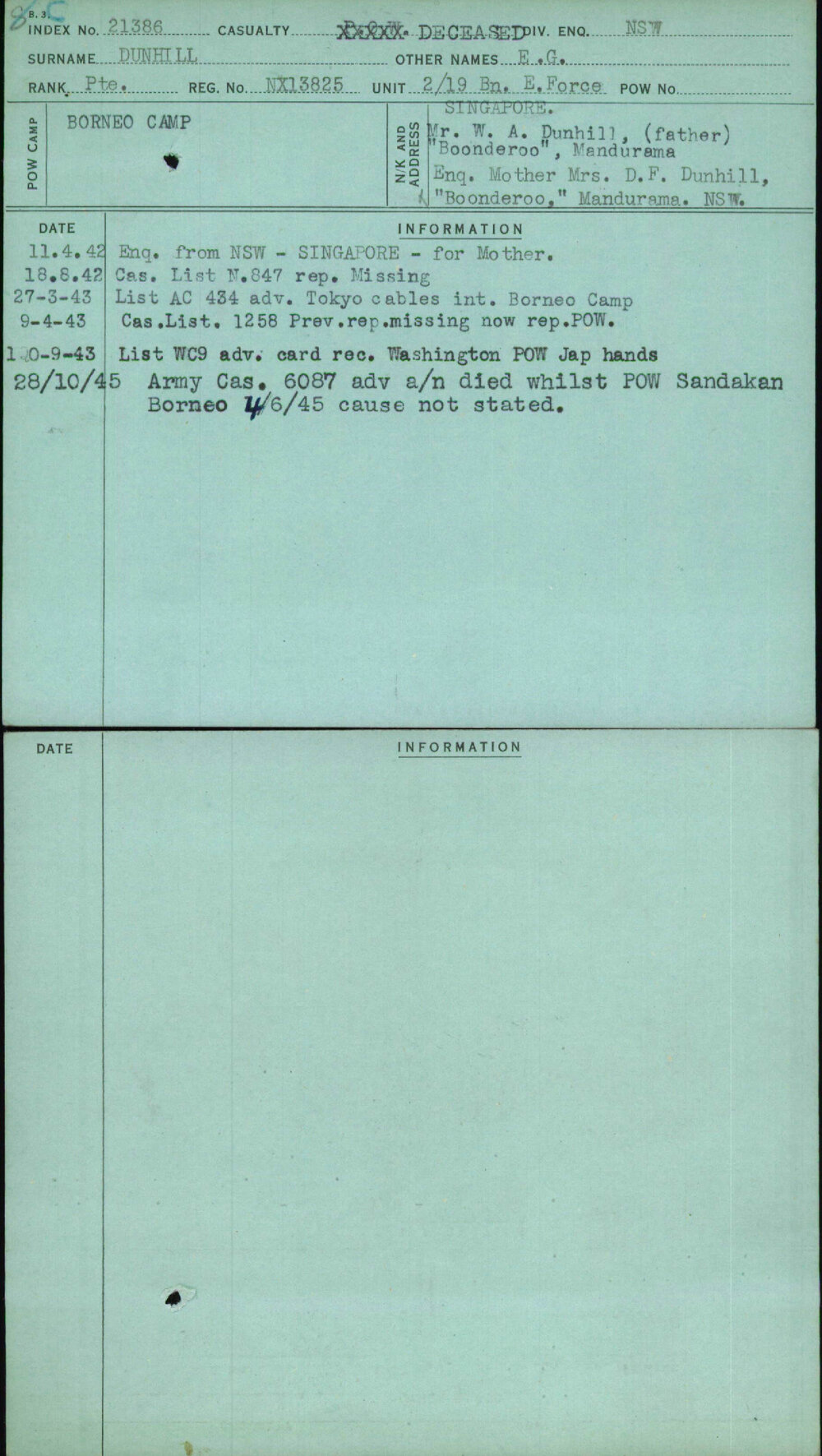 Dunhill, E G, NX13825