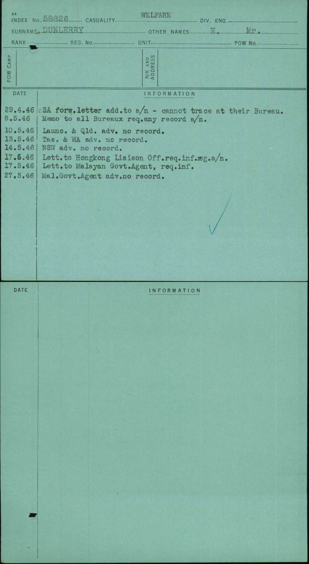 Dunlerry, E Mr, [No Service Number]