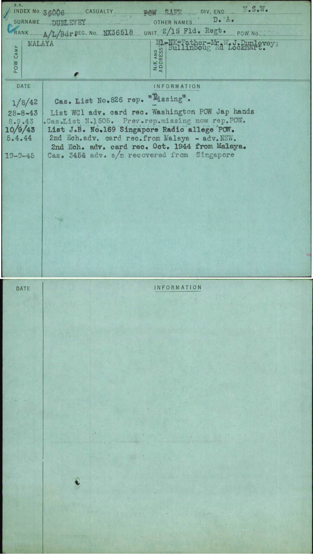 Dunlevey, D A, NX36518