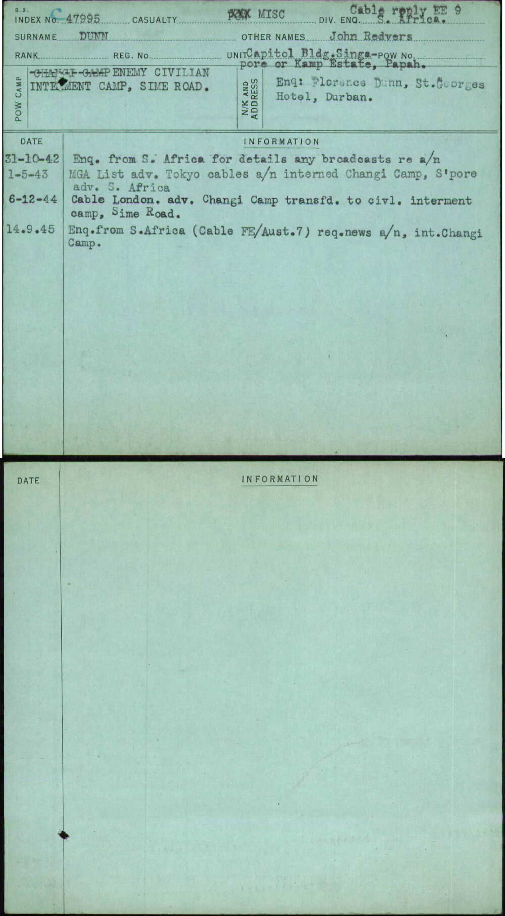 Dunn, John Redvers, [No Service Number]