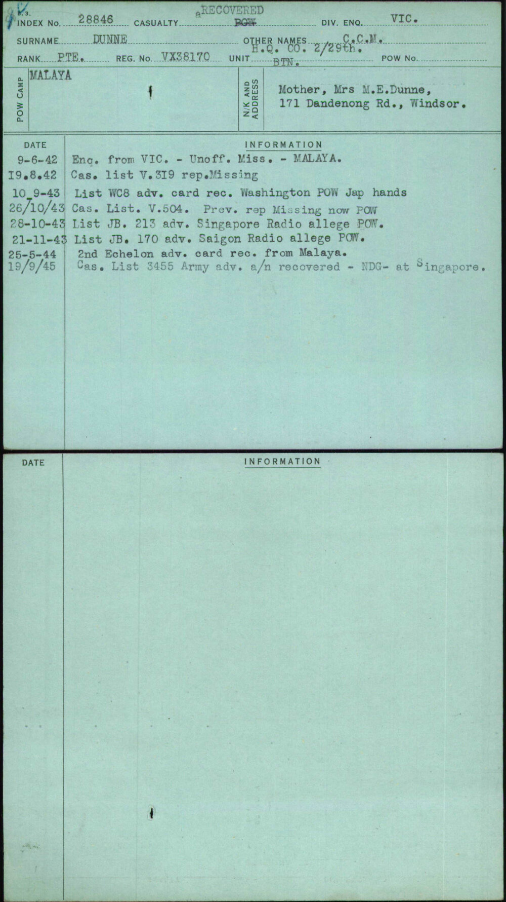 Dunne, C C M, VX38170