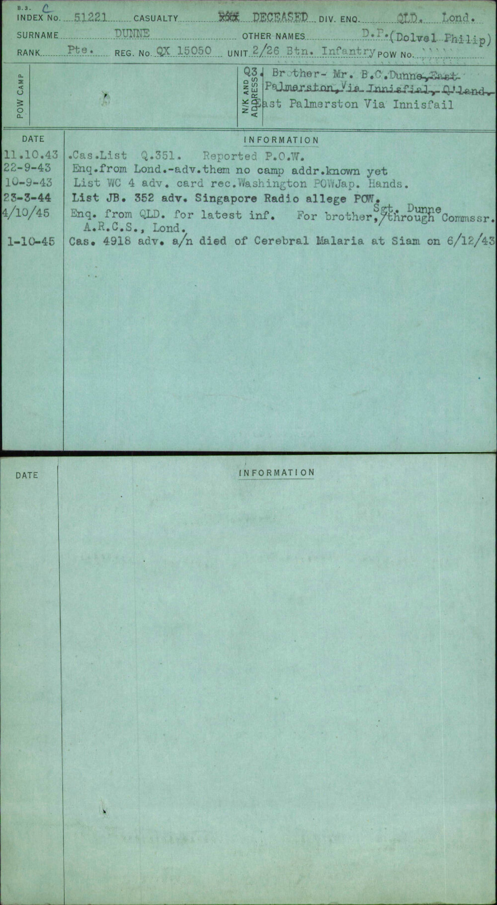 Dunne, D P (Dolvel Philip, QX15050