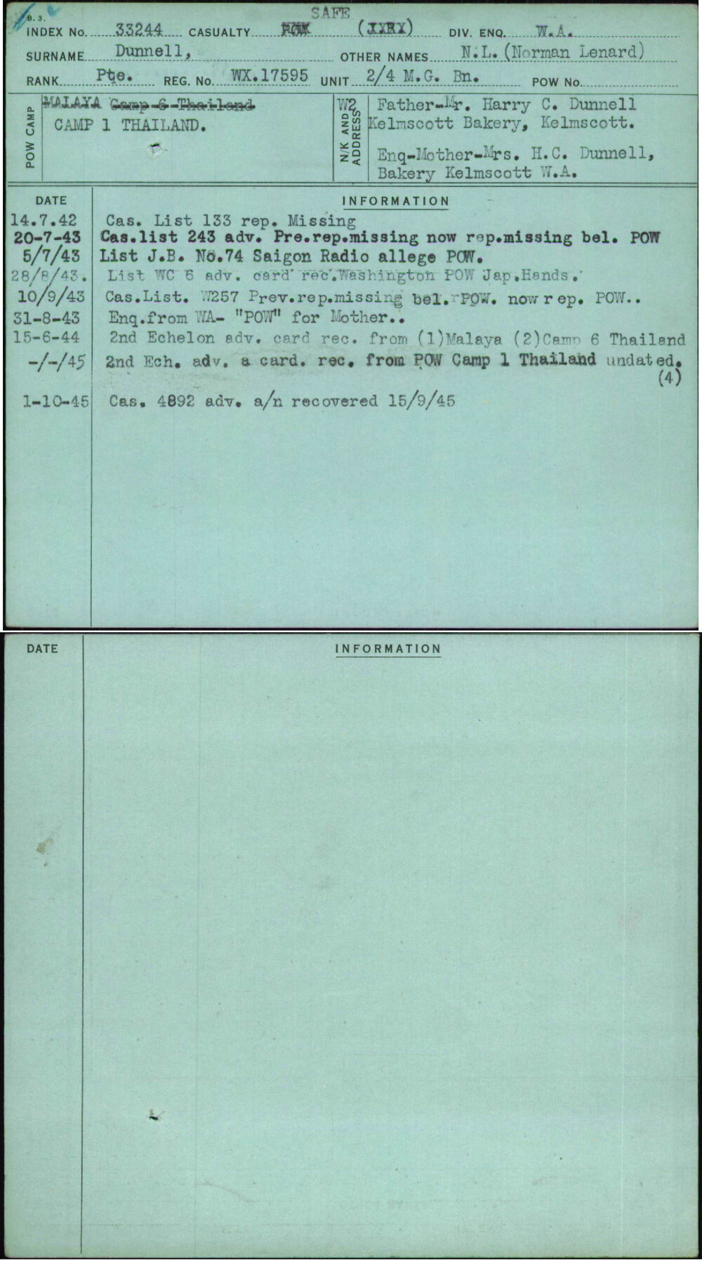 Dunnell, N L (Norman Lenard), WX17595