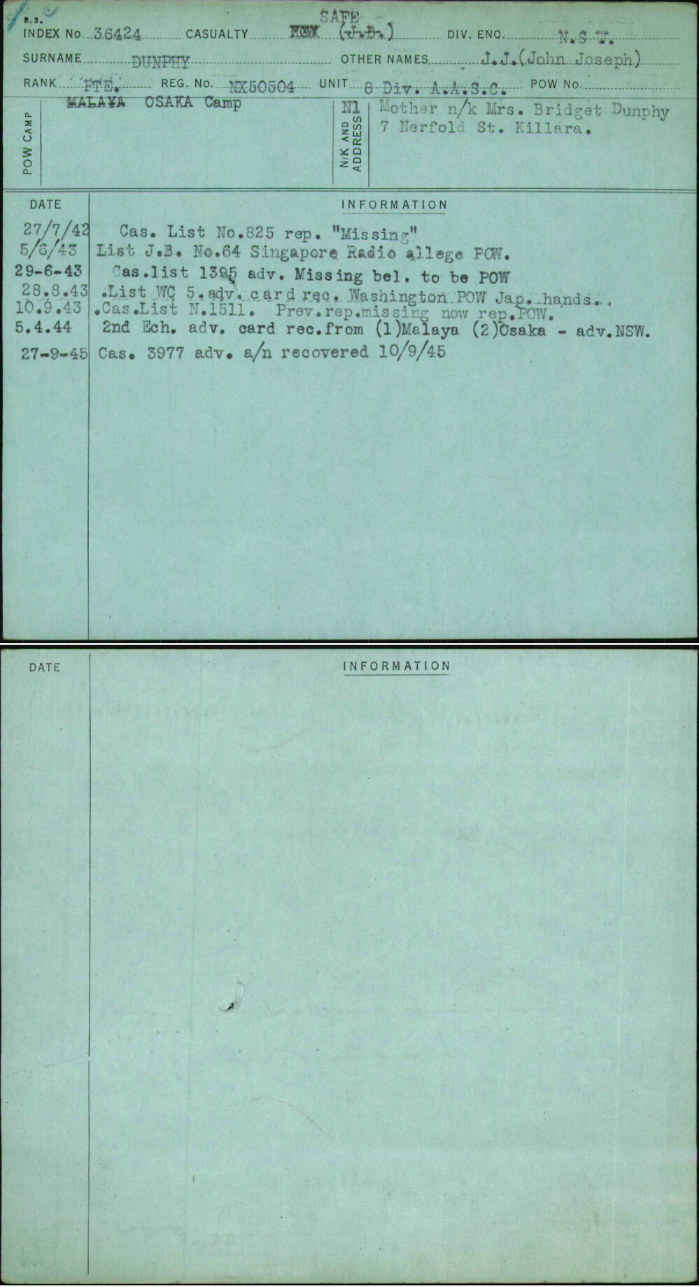 Dunphy, J J (John Joseph), NX50504