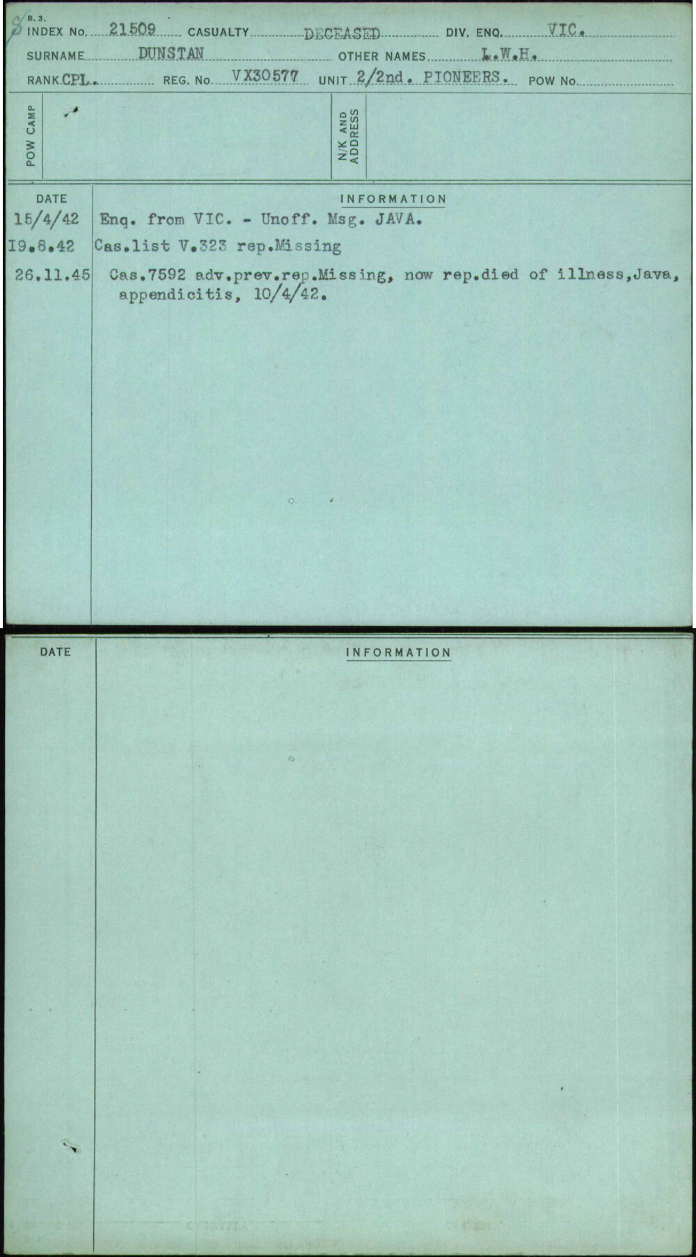 Dunstan, L W H, VX30577