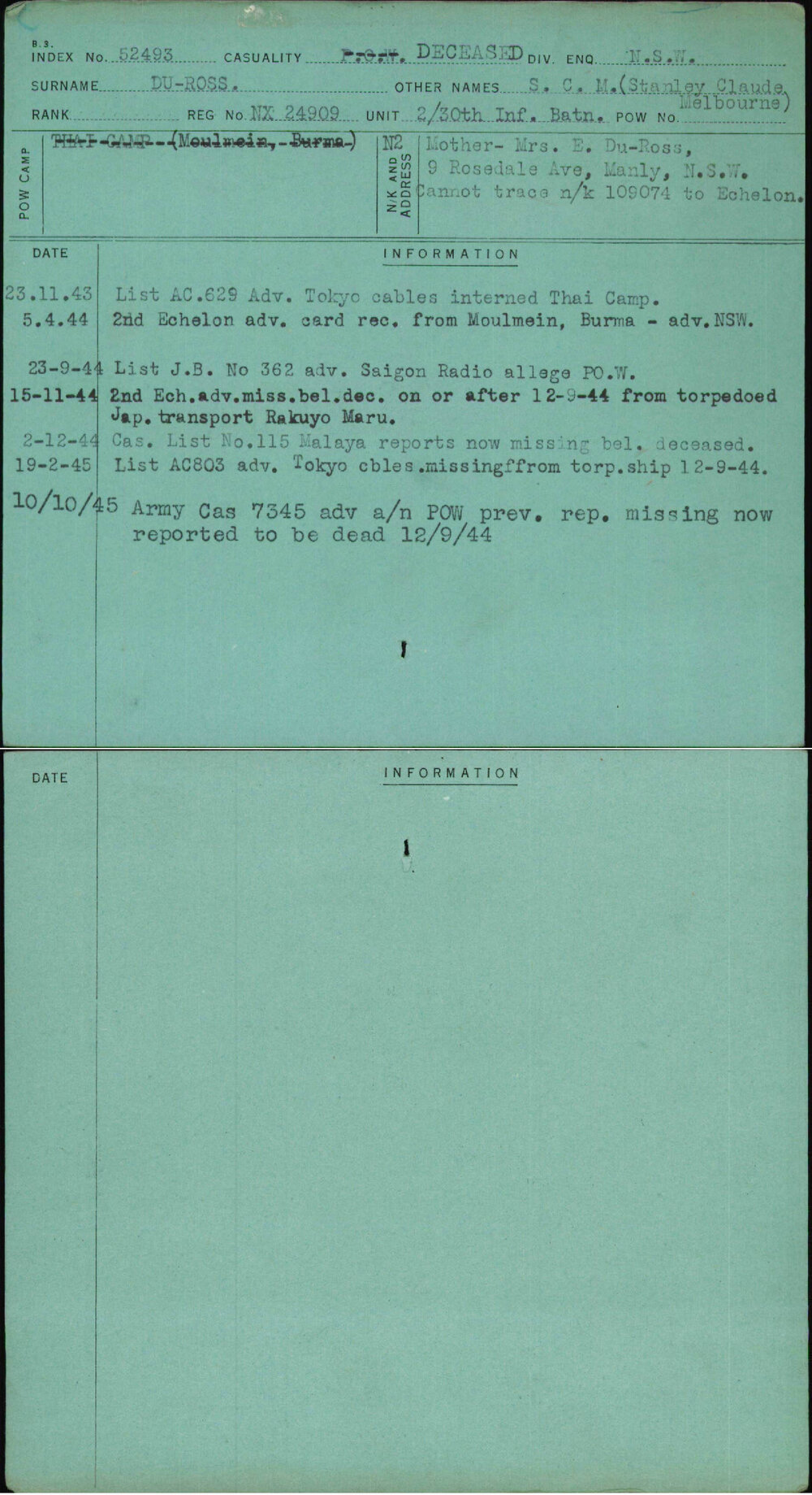 Du-Ross, S C M (Stanley Claude Melbourne), NX24909