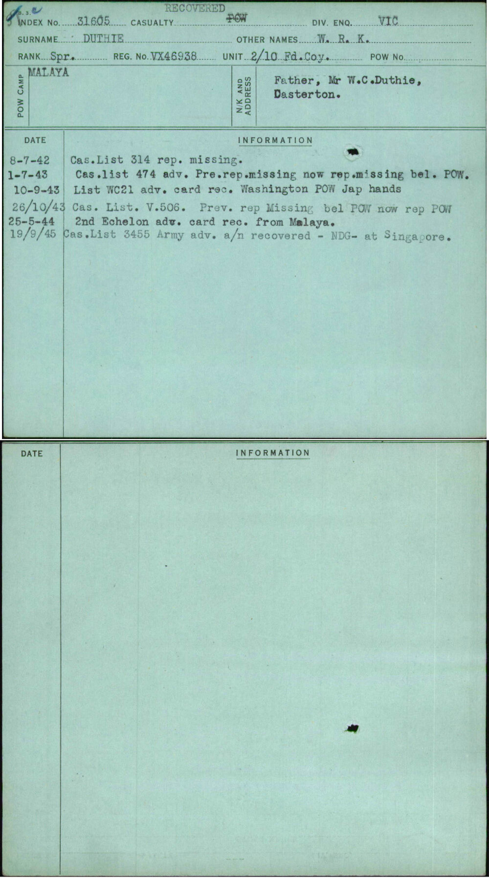 Duthie, W R K, VX46938