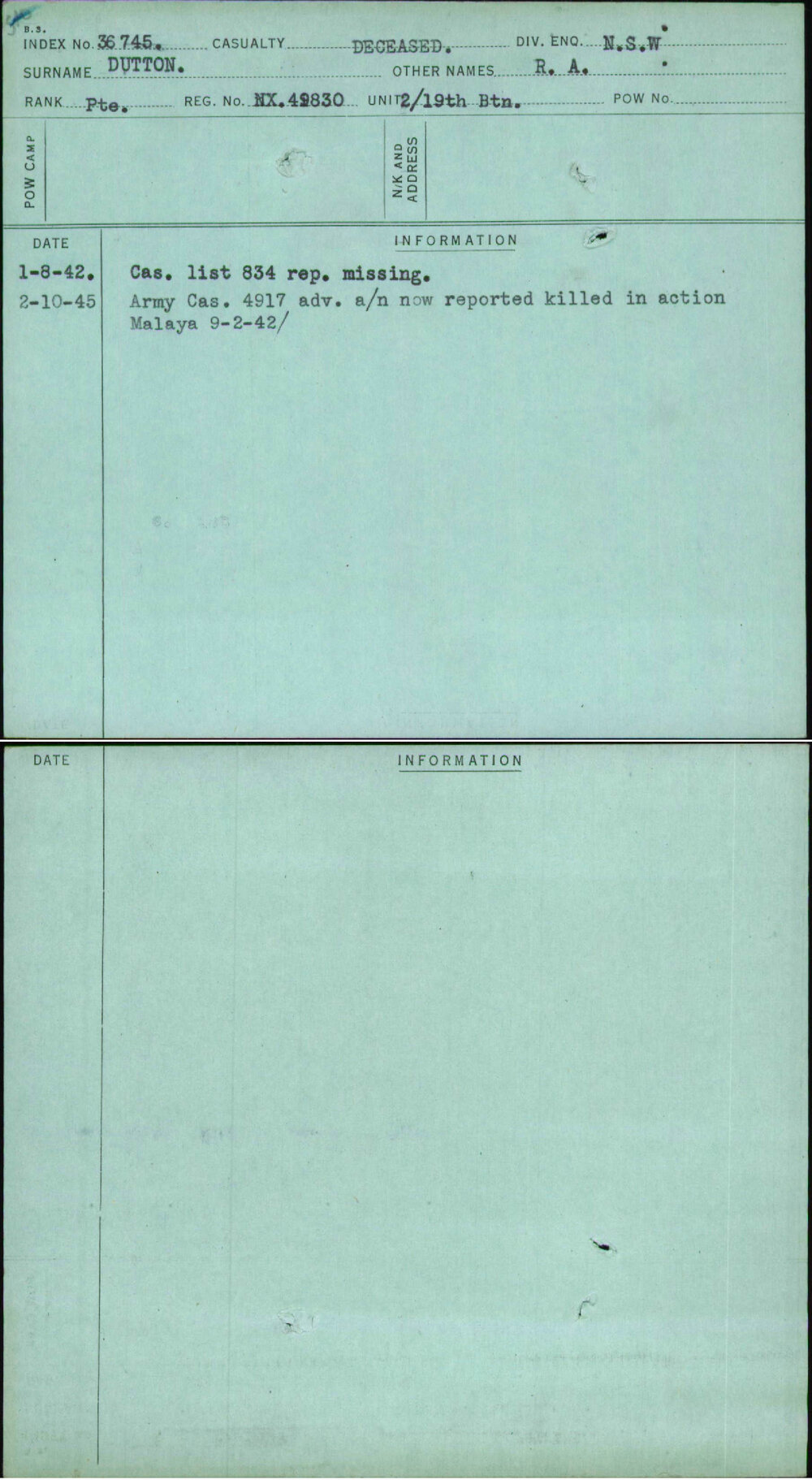 Dutton, R A, NX49830