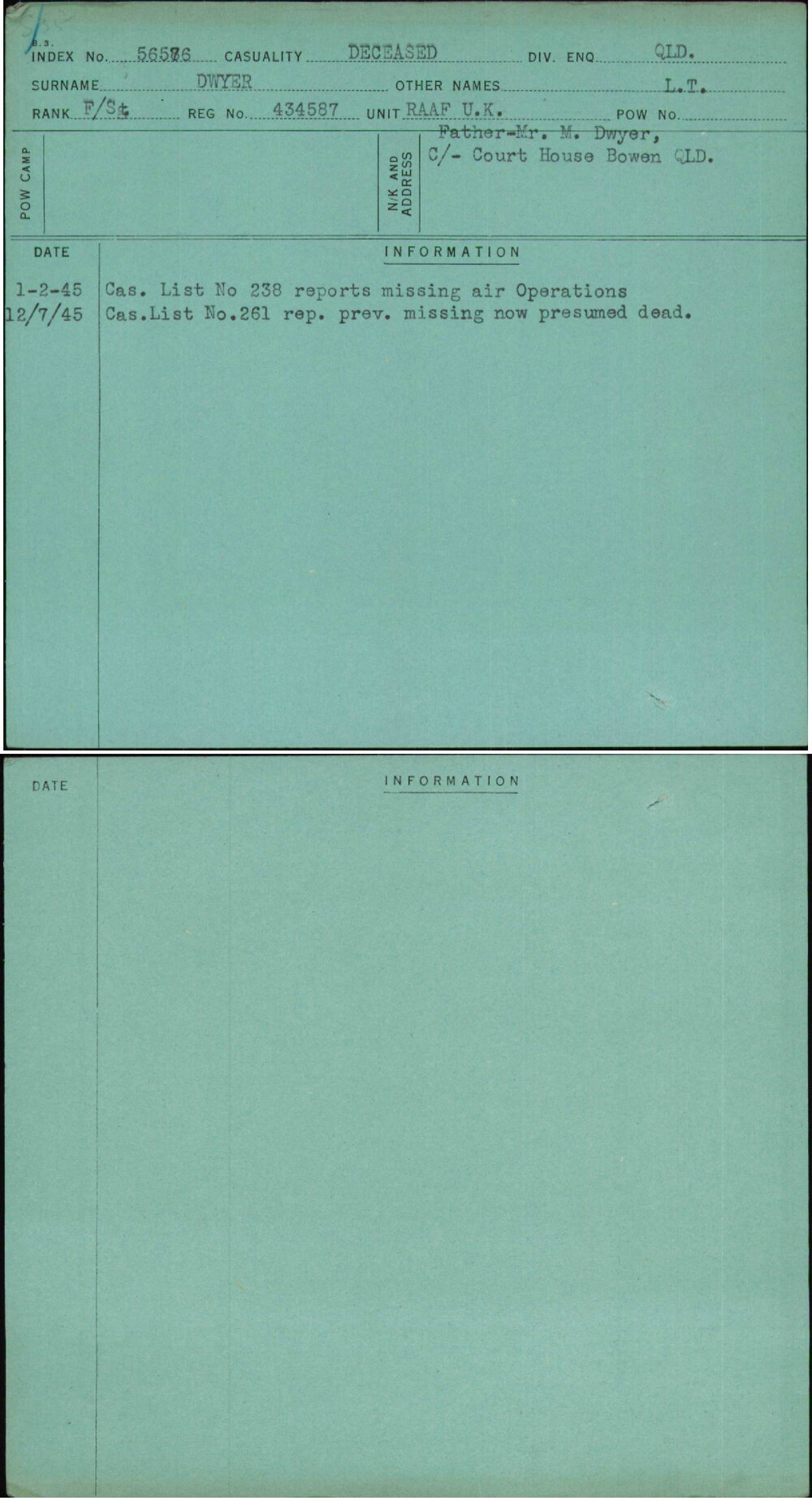 Dwyer, L T, 434587
