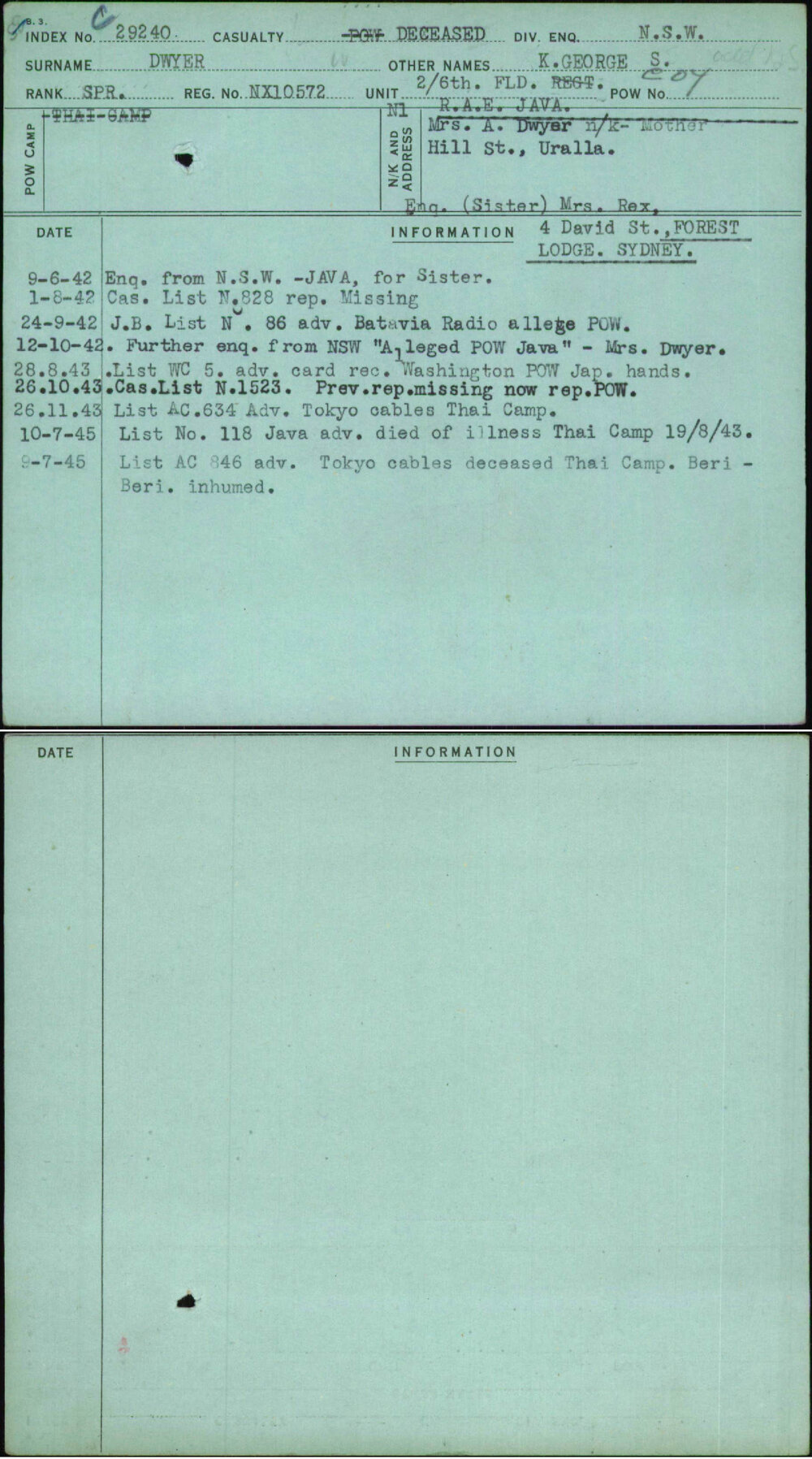 Dwyer, K George S, NX10572