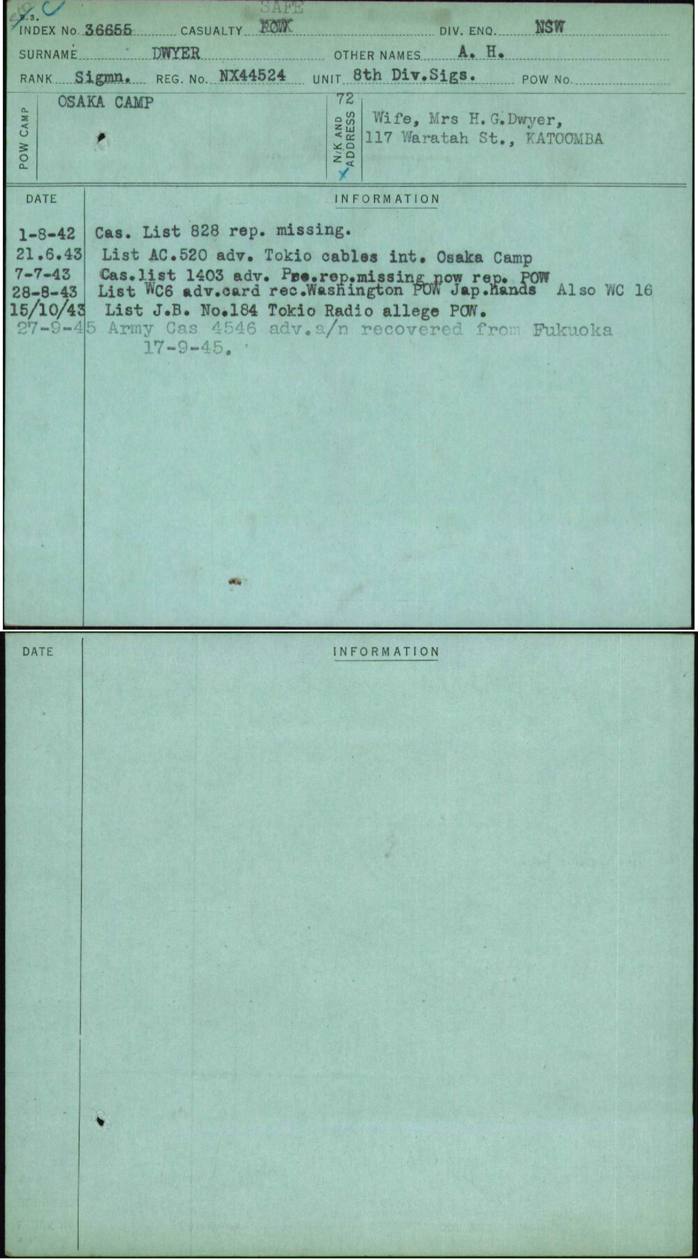 Dwyer, A H, NX44524