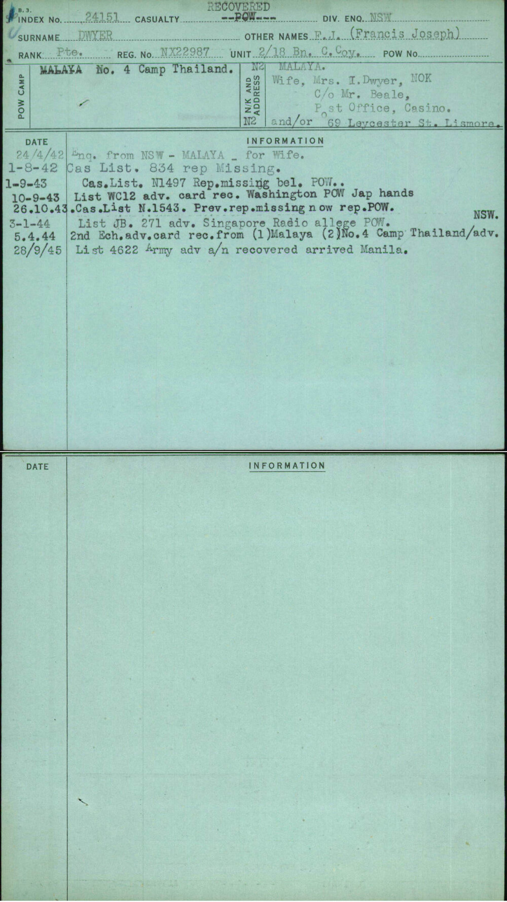 Dwyer, F J (Francis Joseph), NX22987