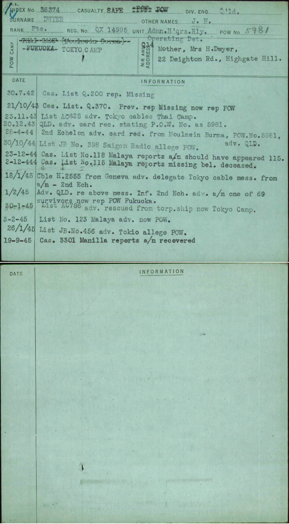 Dwyer, J H, QX14995