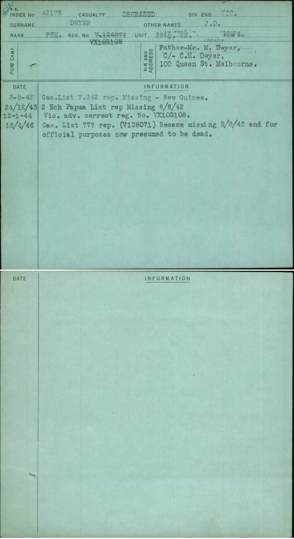 Dwyer, J D, VX103108