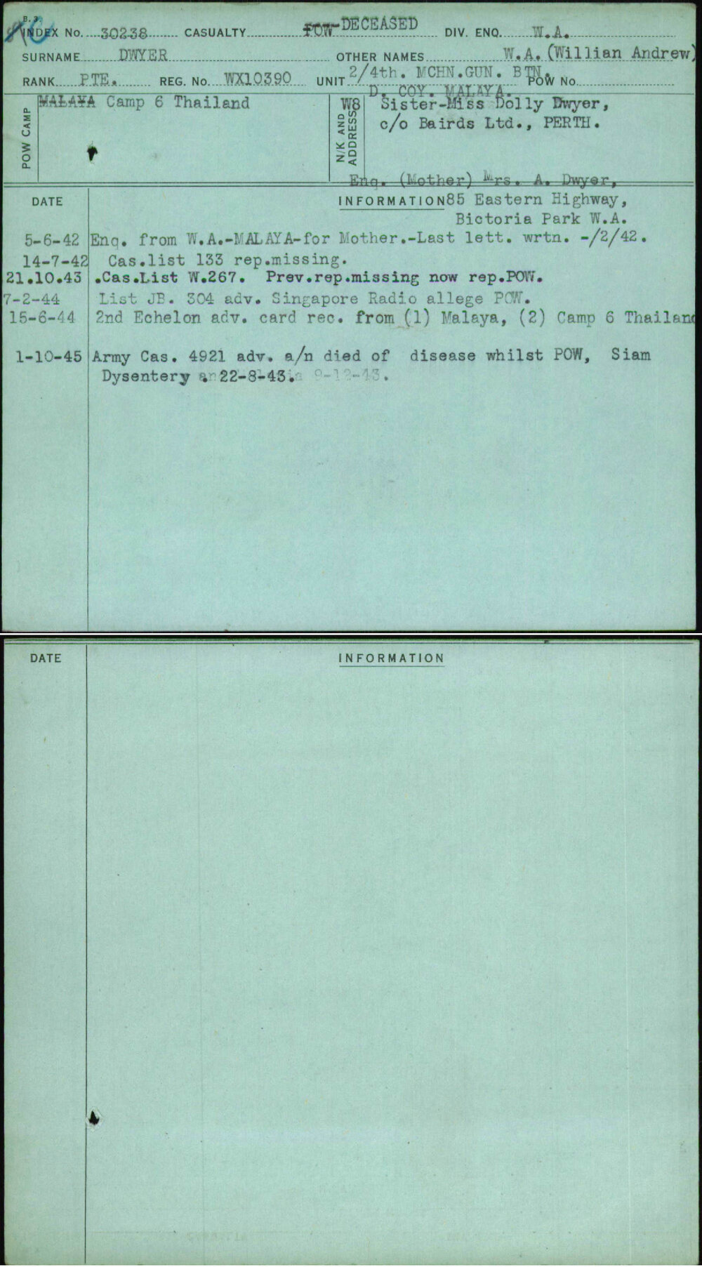 Dwyer, W A (Willian Andrew), WX10390