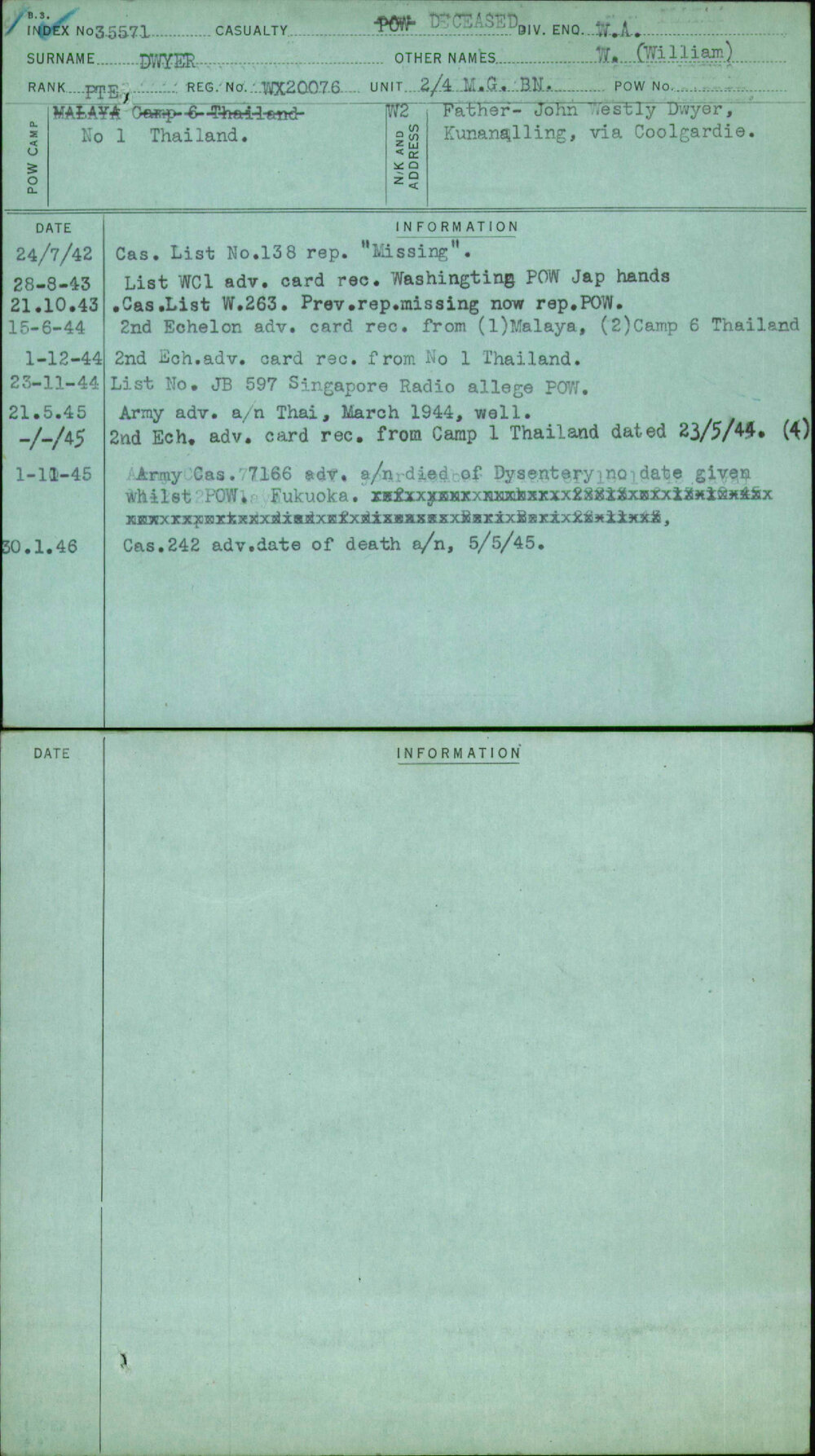 Dwyer, W (William), WX20076