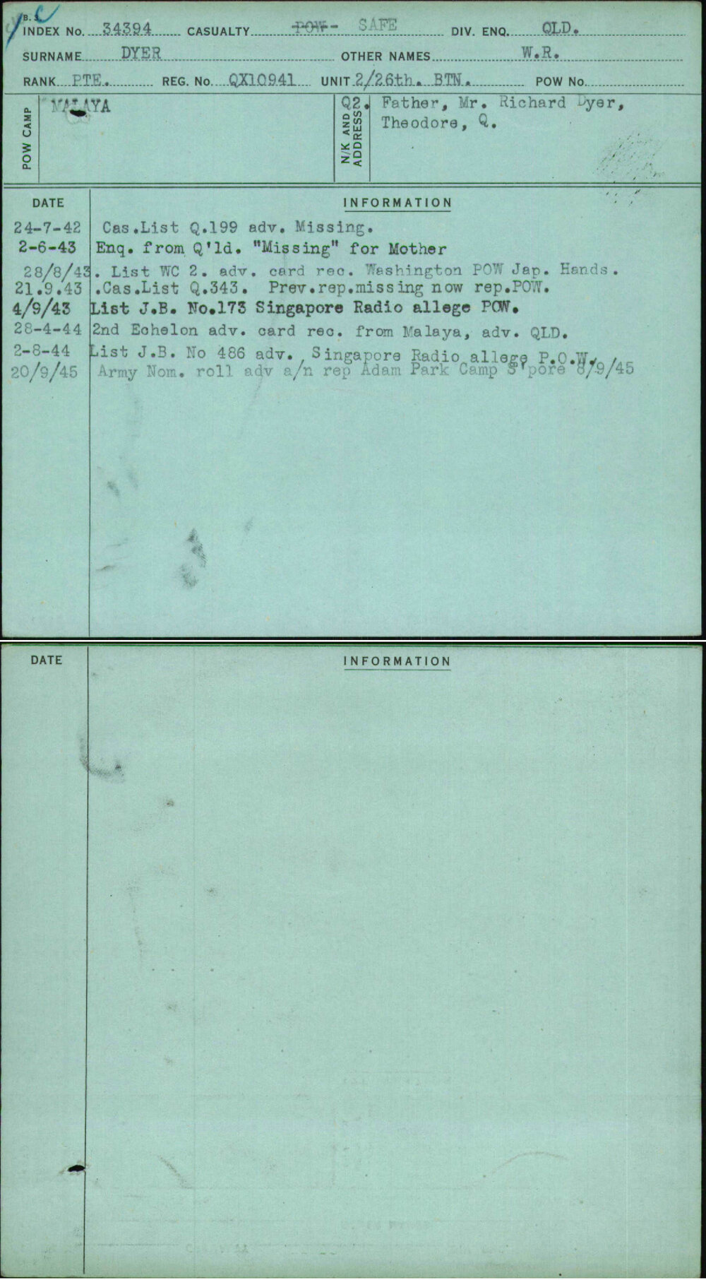 Dyer, W R, QX10941