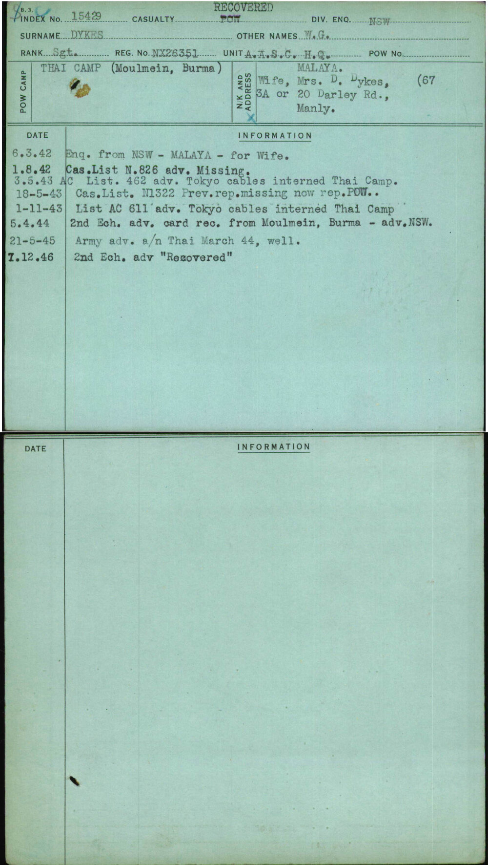 Dykes, W G, NX26351