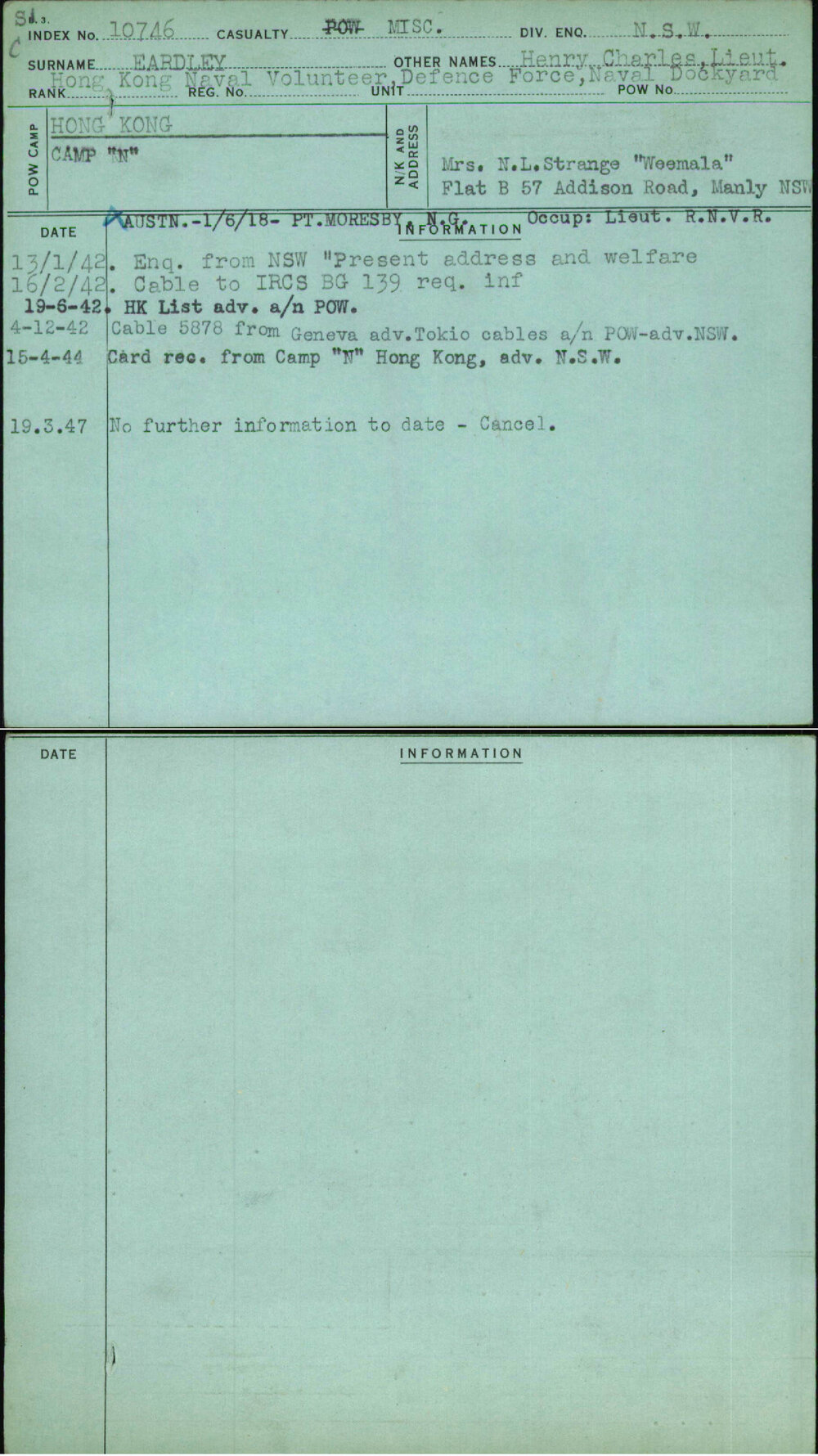 Eabdley, Henry Charles Lieut, [No Service Number]