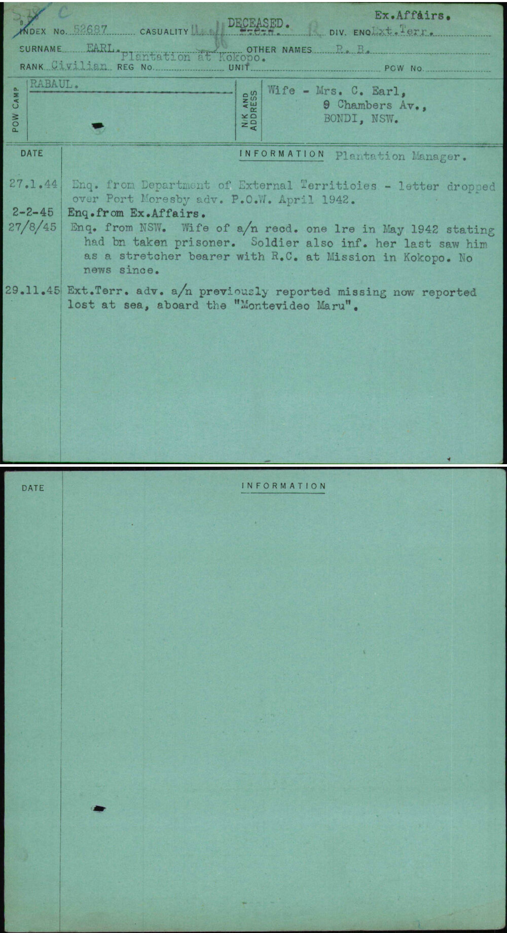 Earl, R B, Plantation At Kokopo