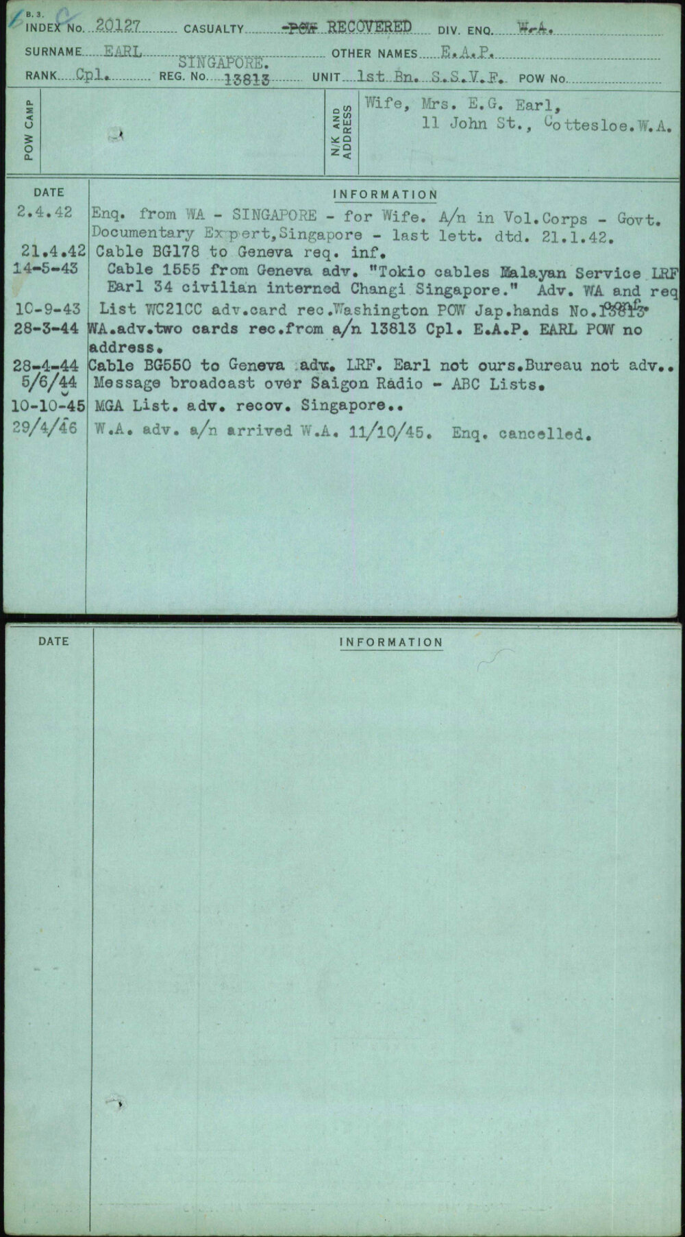 Earl, E A P, Singapore 13813