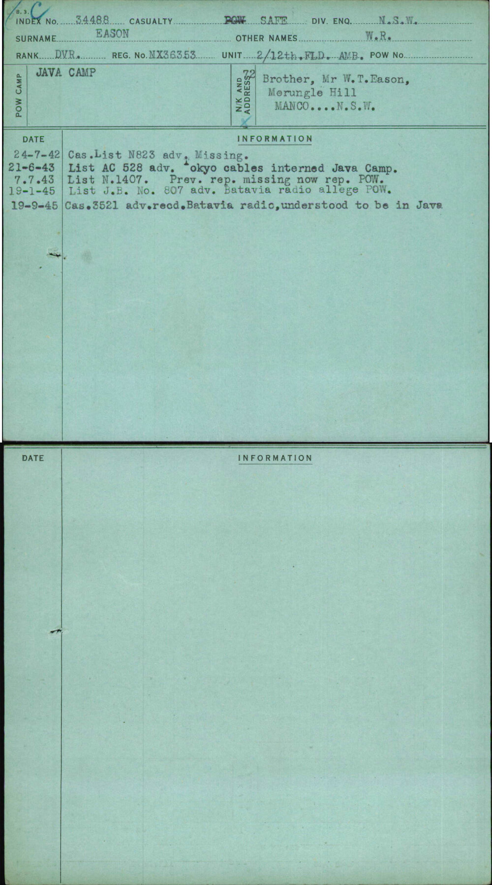 Eason, W R, NX36353