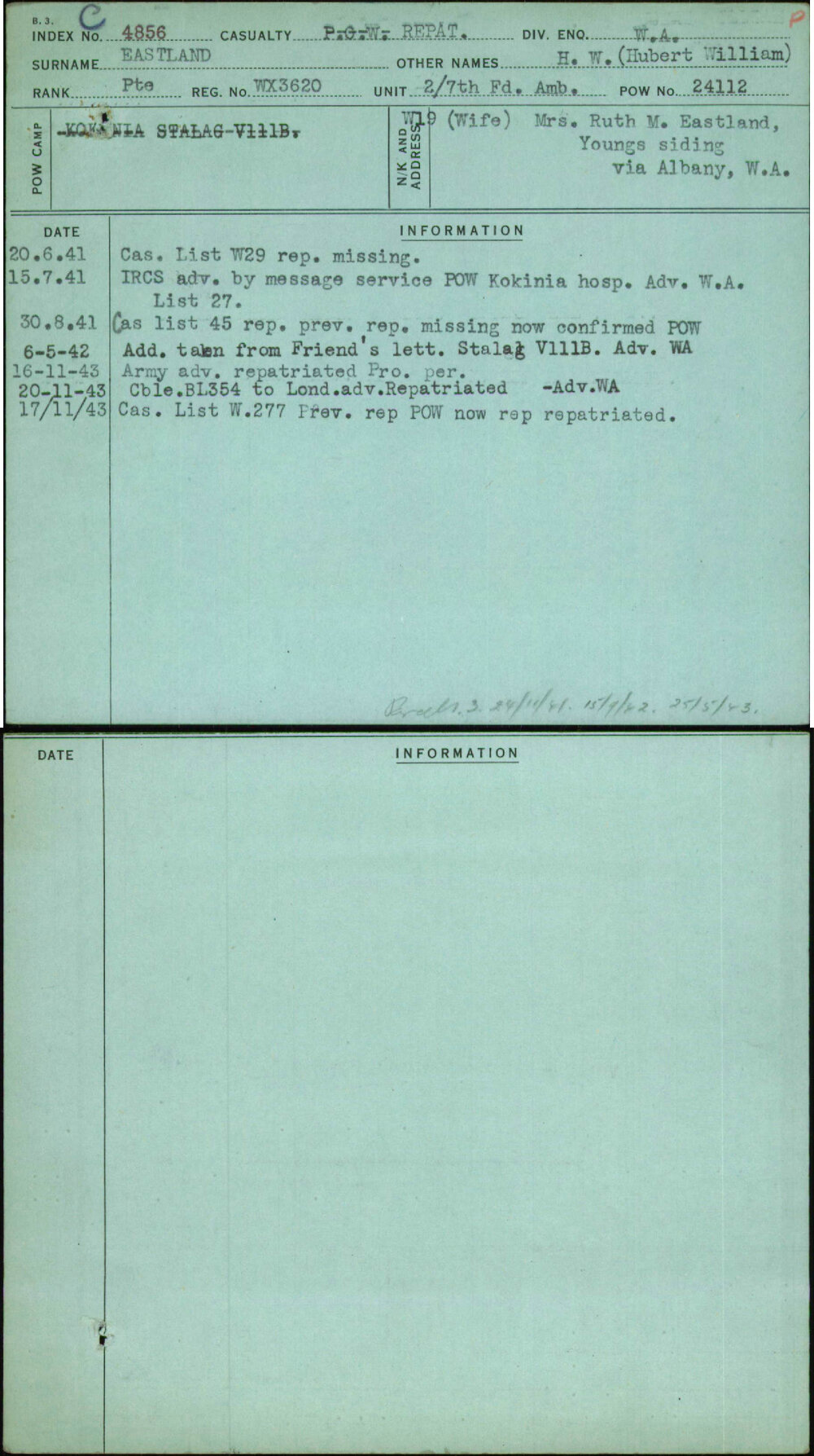 Eastland, H W (Hubert William), WX3620