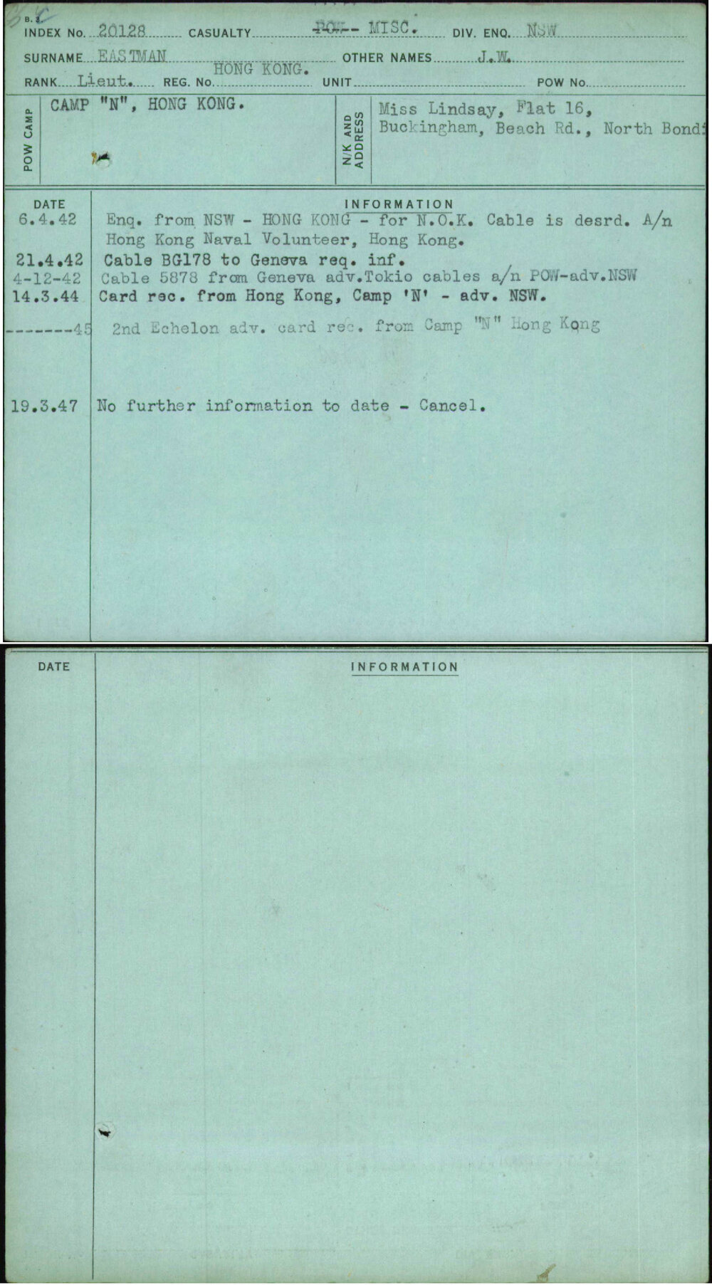 Eastman, J W, Hong Kong