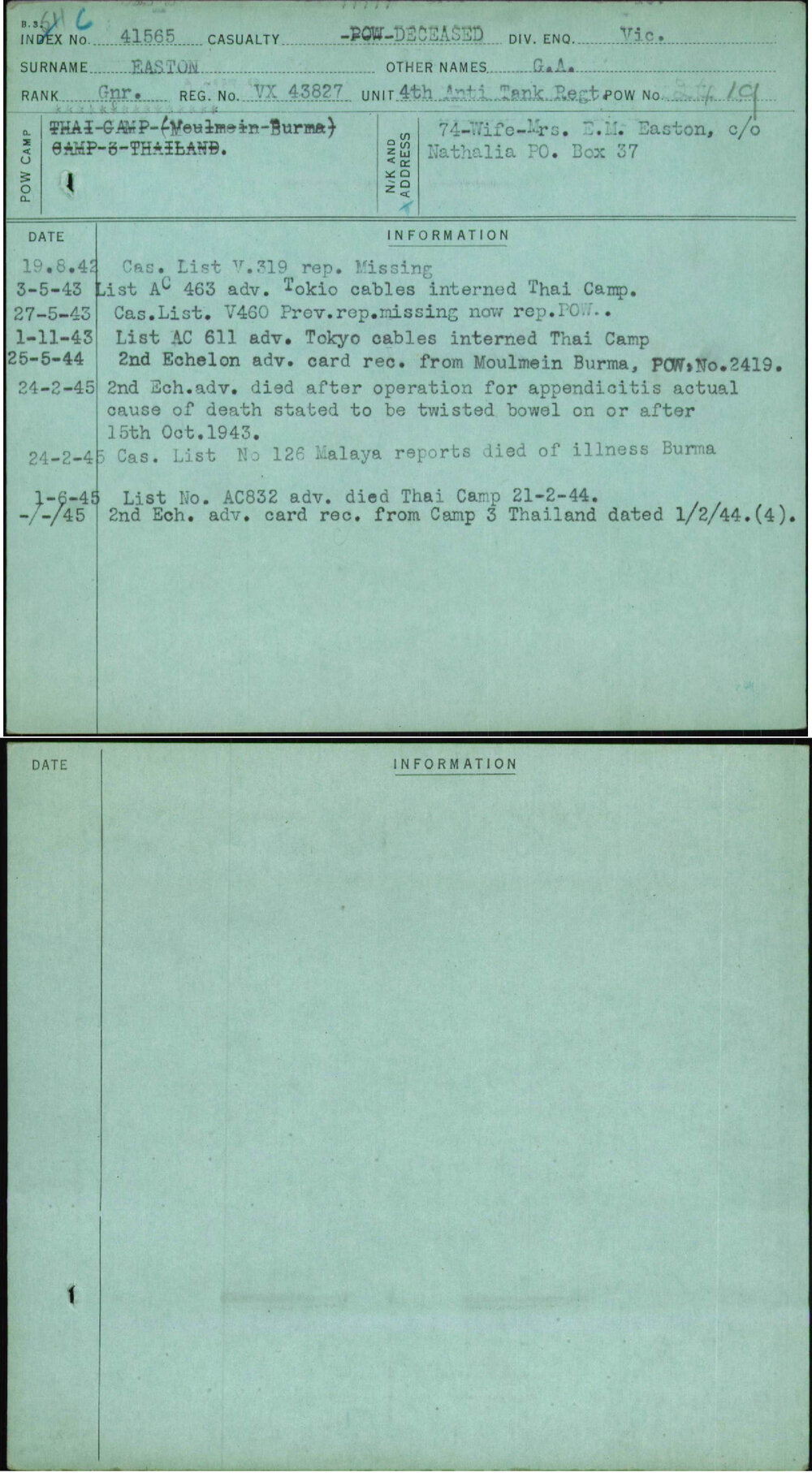 Easton, G A, VX43827