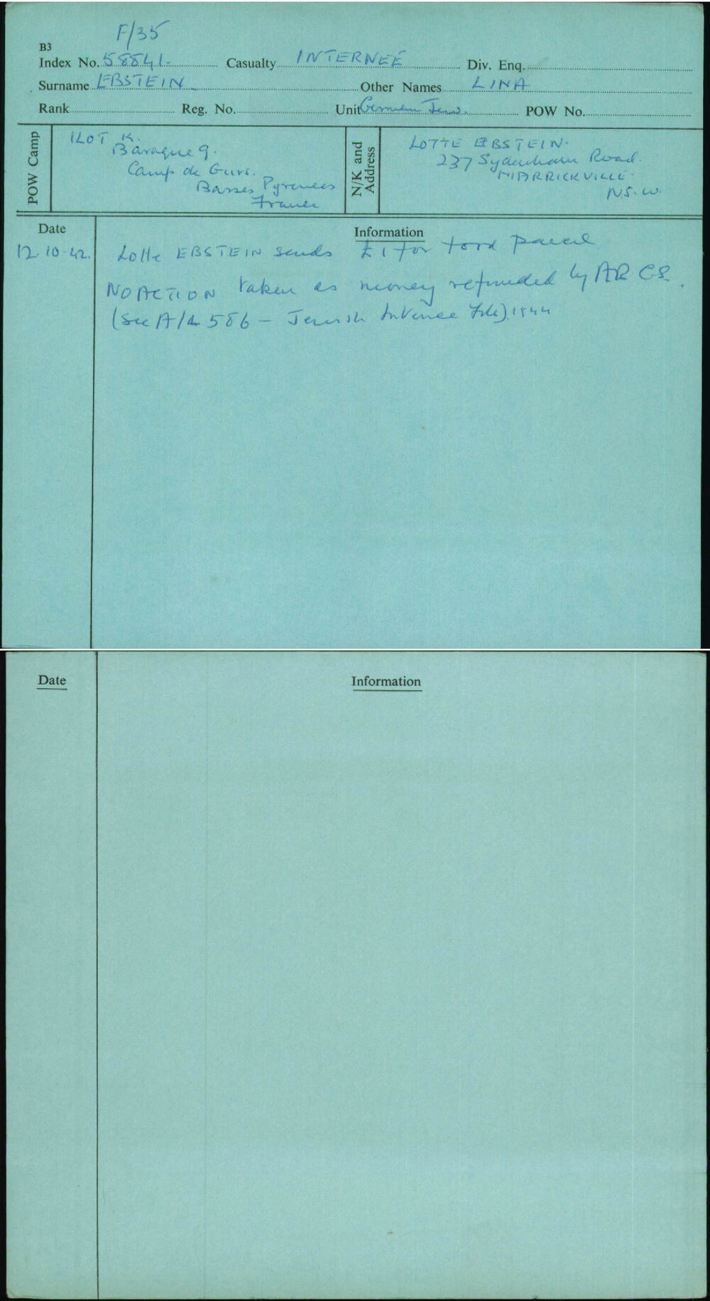 Ebstein, Lina, [No Service Number]