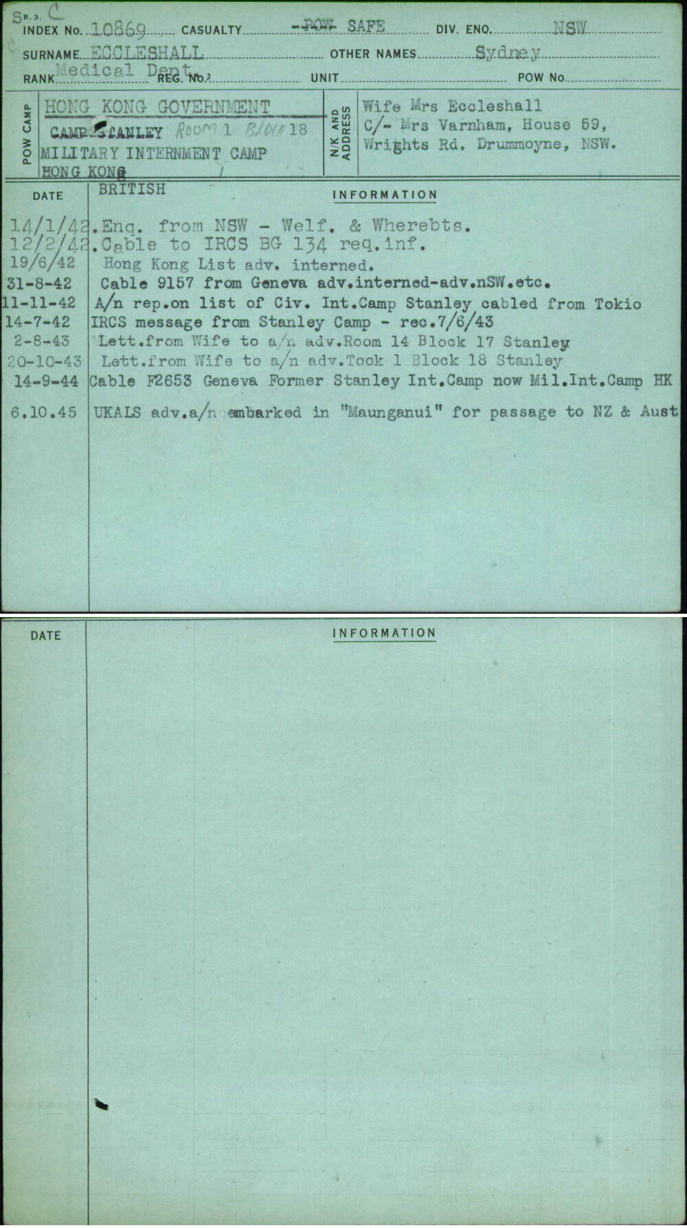 Eccleshall, Sydney, [No Service Number]