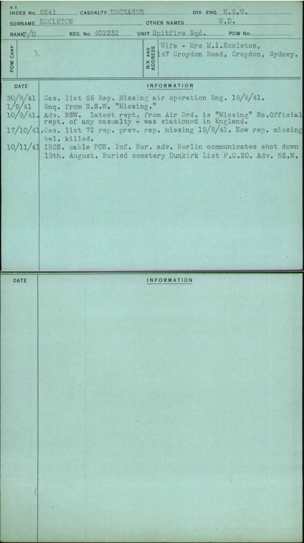 Eccleton, W D, 402232