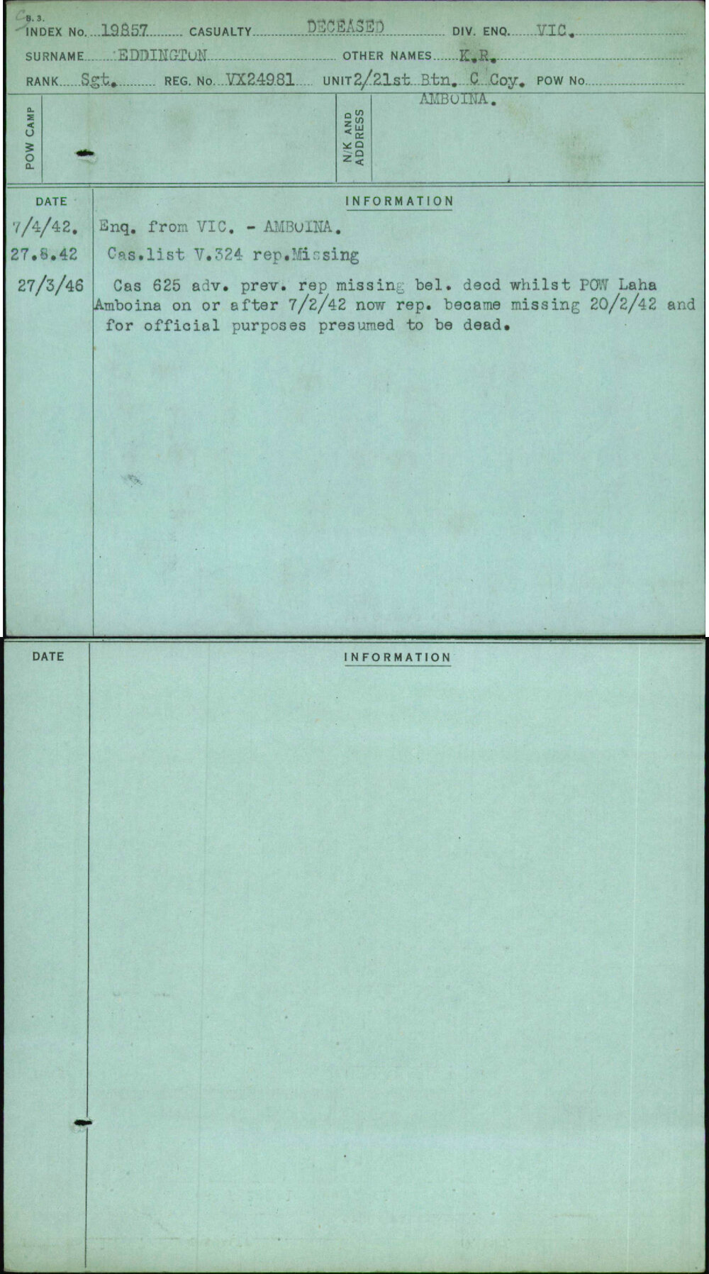 Eddington, K R, VX24981