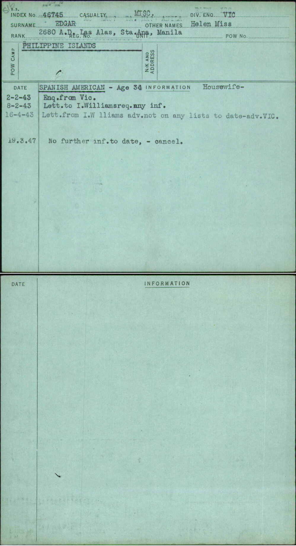 Edgar, Helen Miss, [No Service Number]