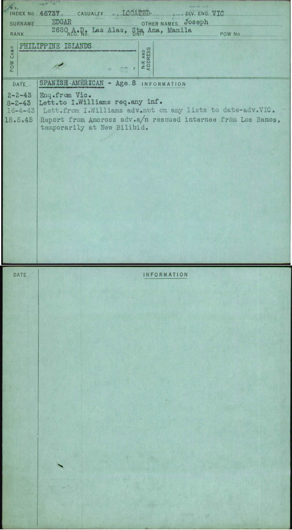 Edgar, Joseph, [No Service Number]