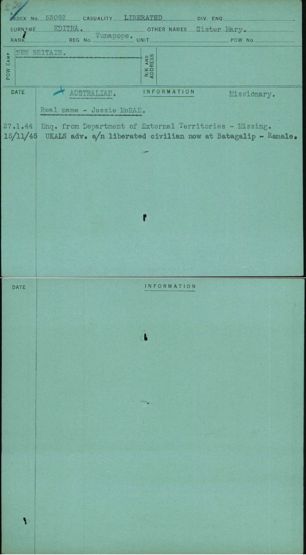 Editha, Sister Mary, Vunapope