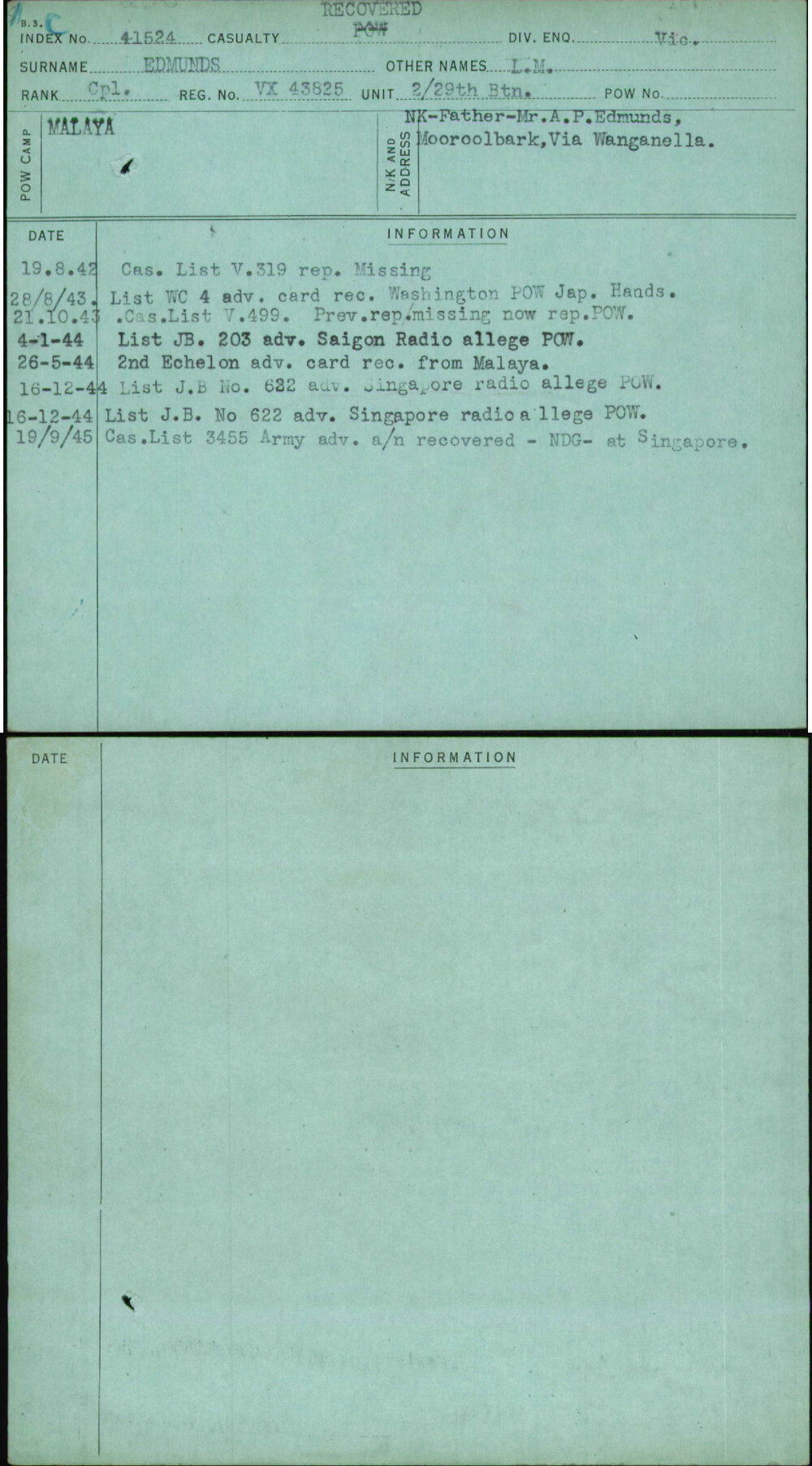 Edmunds, L M, VX43825