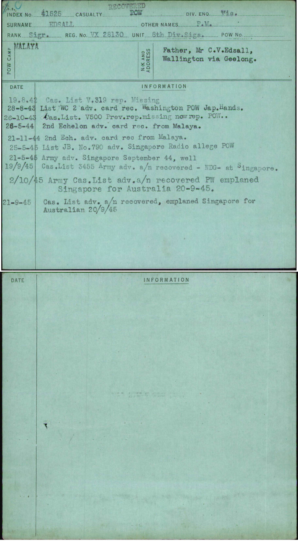Edsall, F M, VX28130