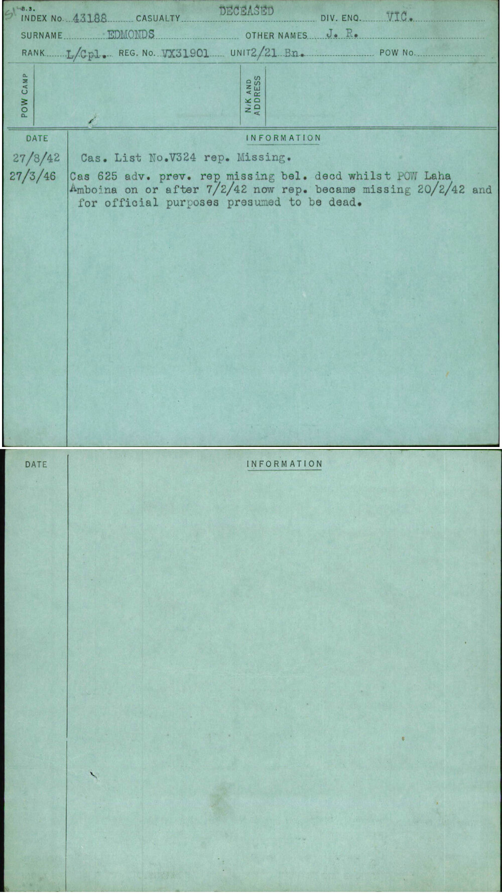 Edmonds, J R, VX31901