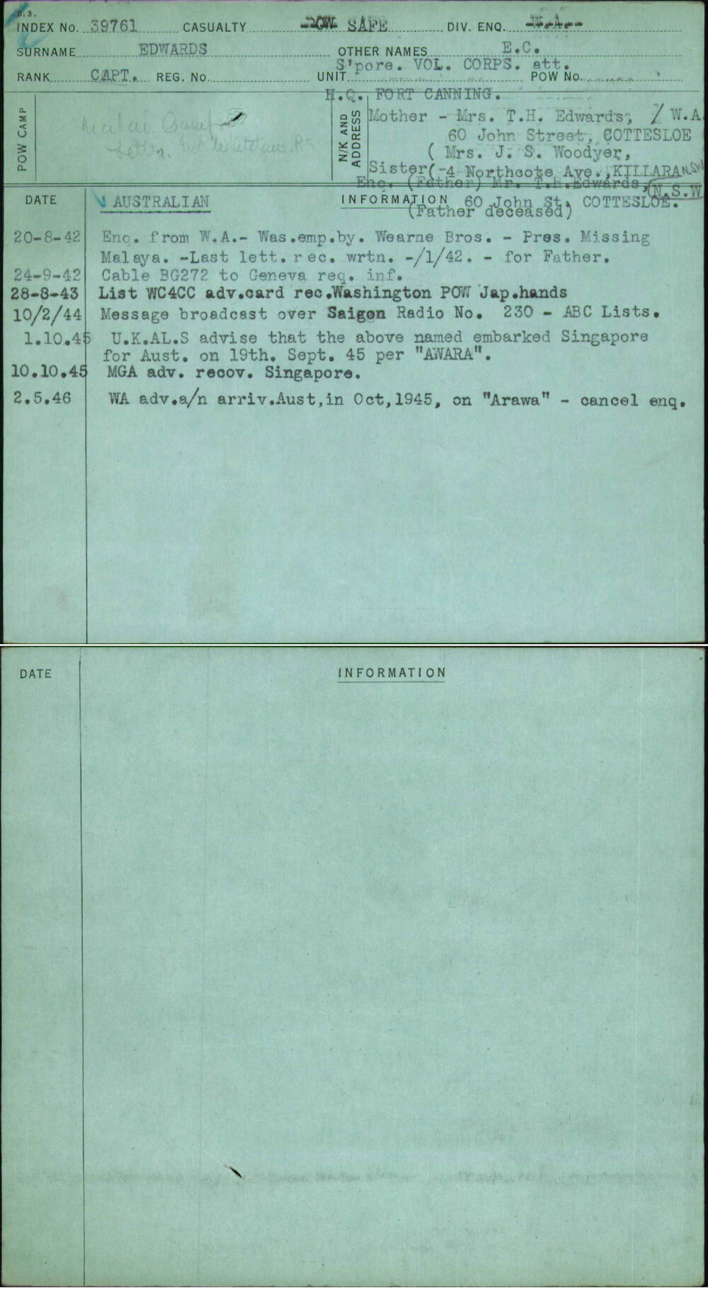 Edwards, E C, [No Service Number]